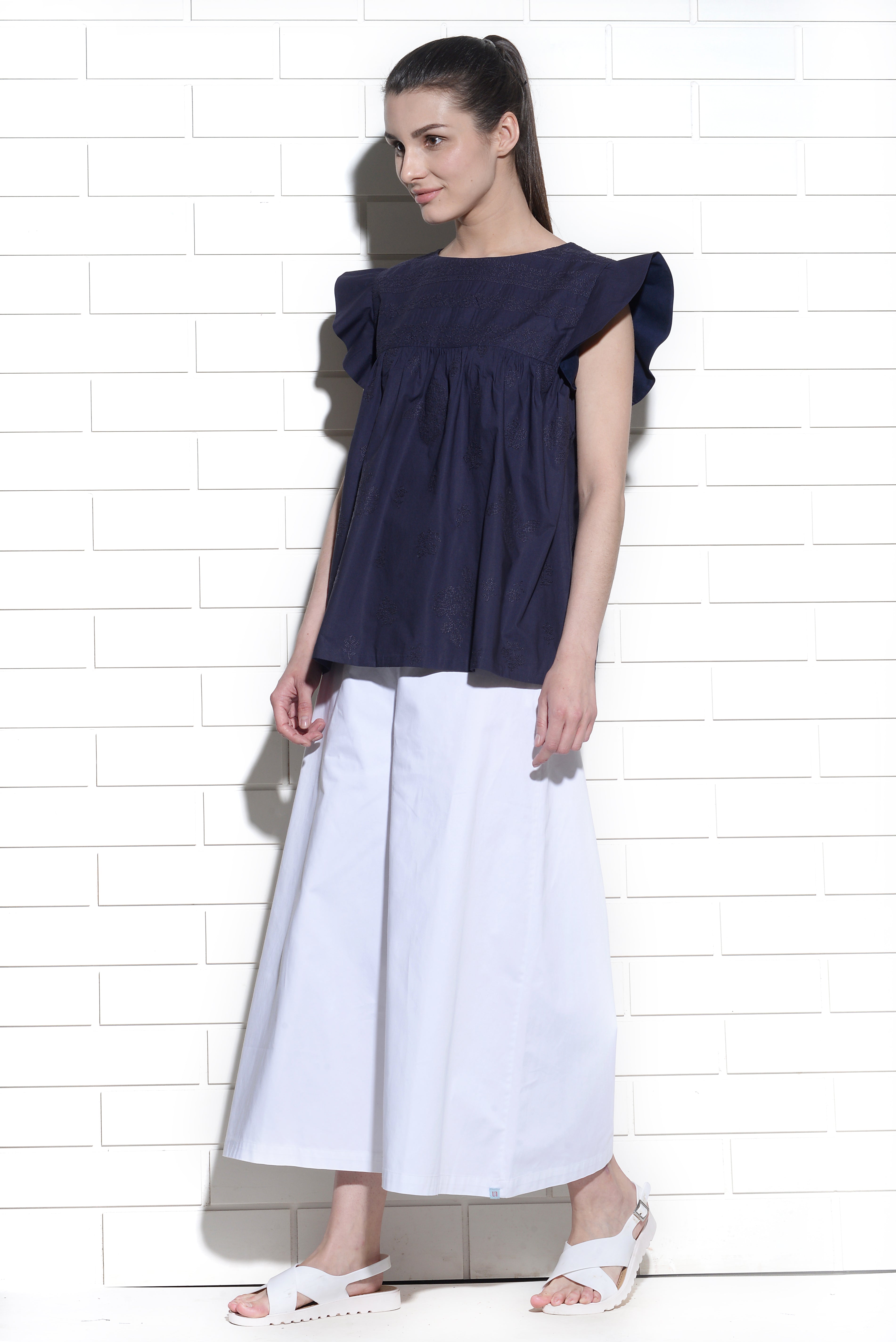 Happy Petals wing sleeve top with cross stitch embroidery