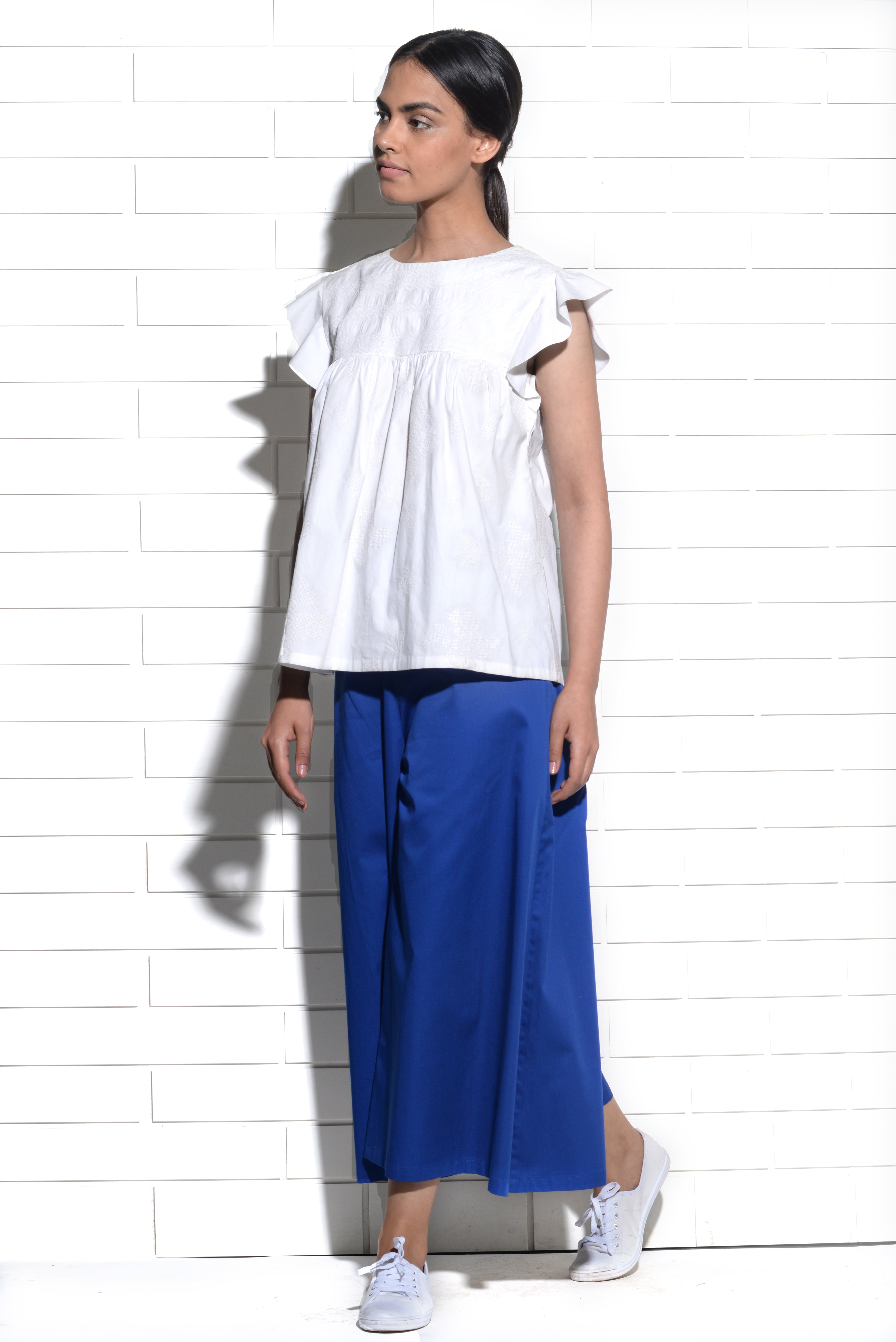 Happy Petals wing sleeve top with cross stitch embroidery