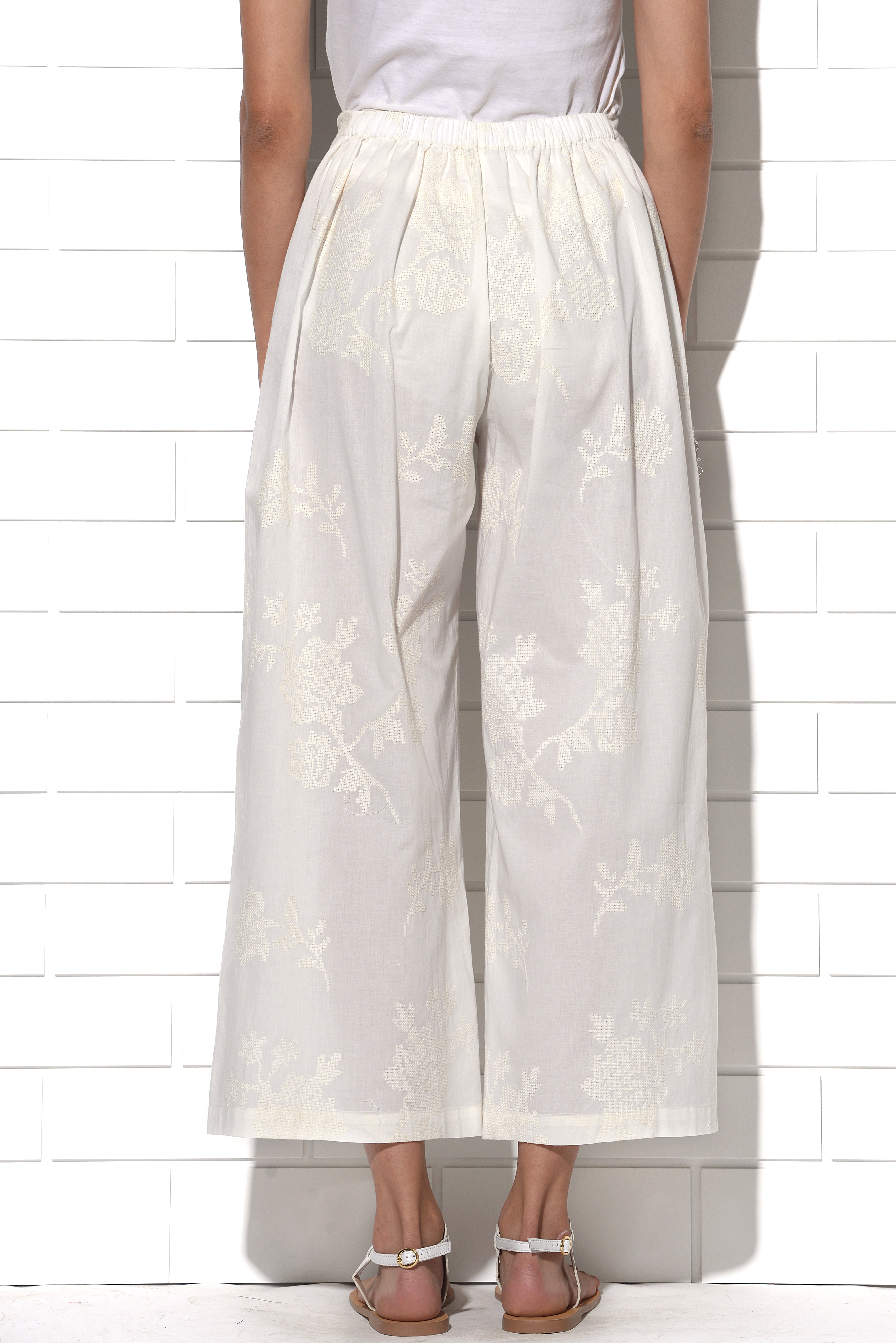 Elba embroidered wide leg pants in ivory