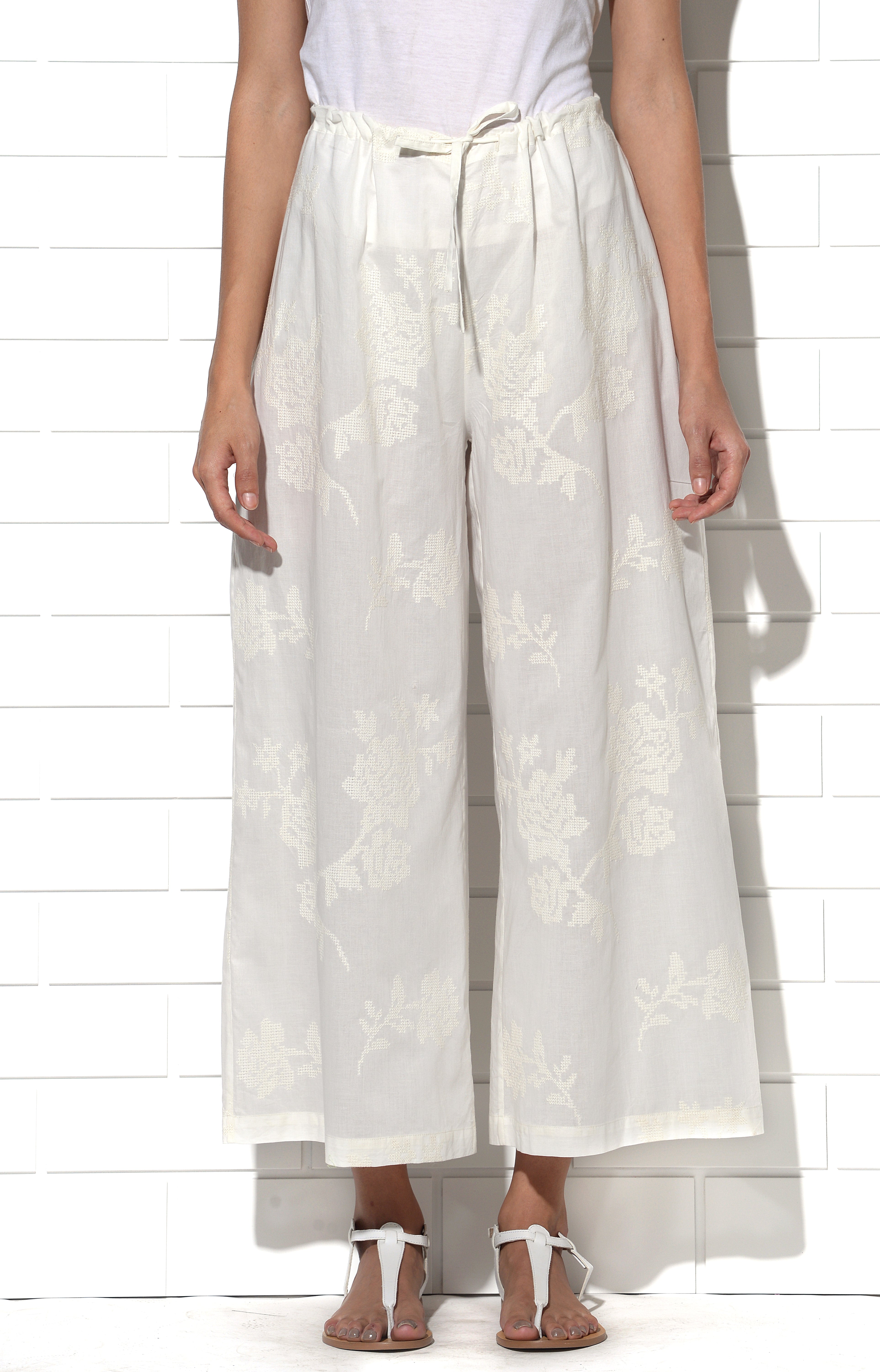 Elba embroidered wide leg pants in ivory
