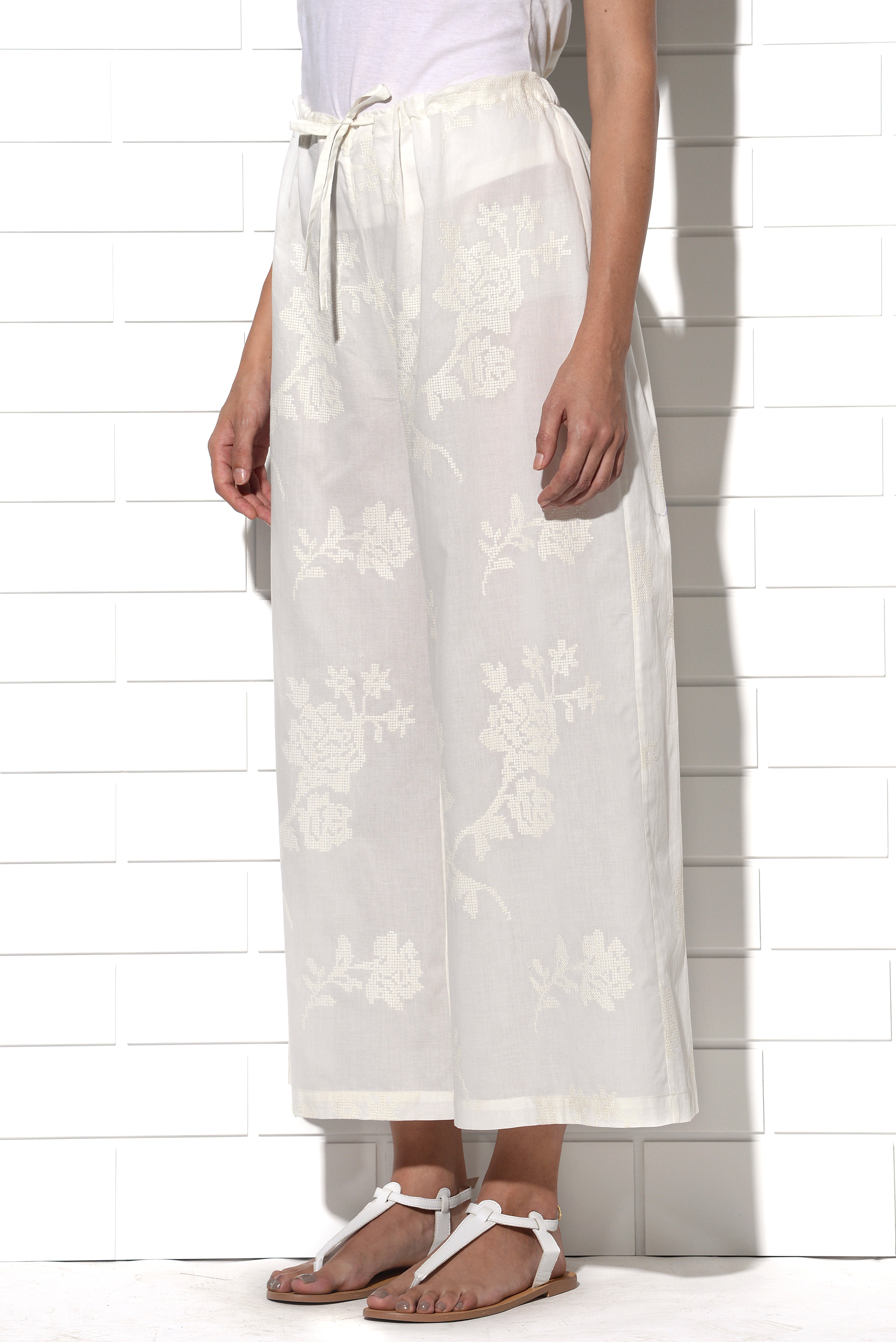 Elba embroidered wide leg pants in ivory