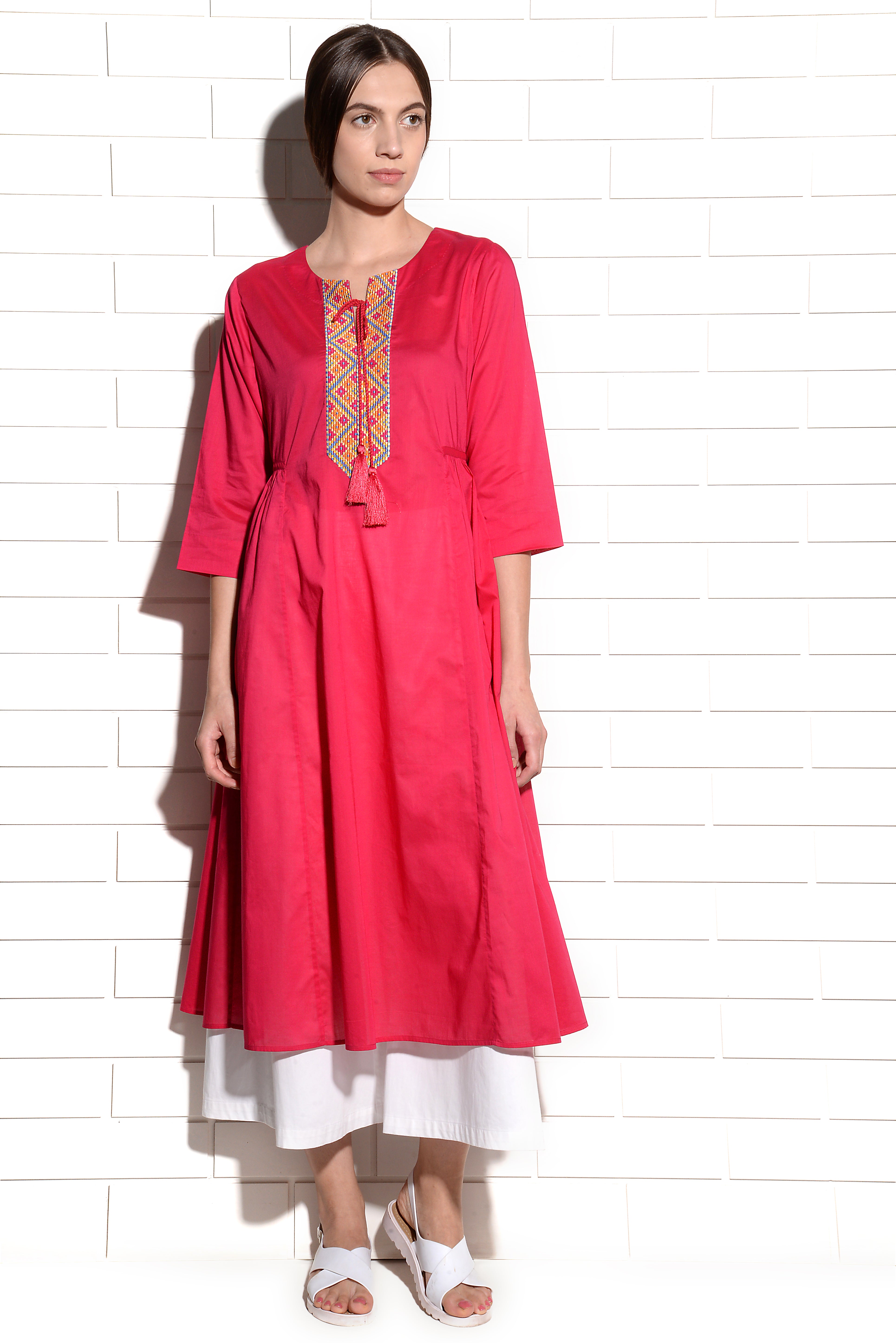 Blueberry Crush Tunic Kurta with embroidery at neck and tassles