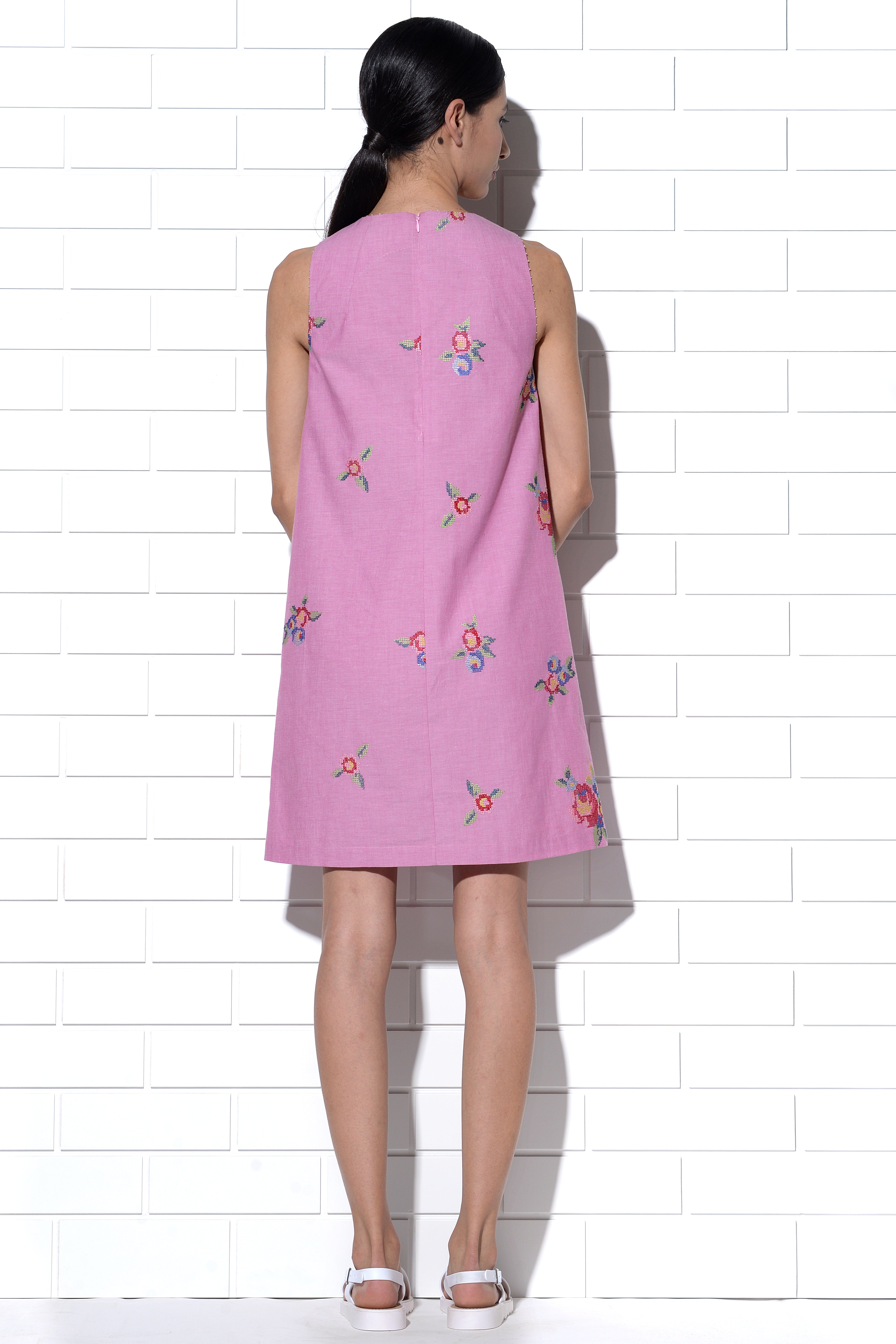 Sardinia pink multi-rose embroidered dress