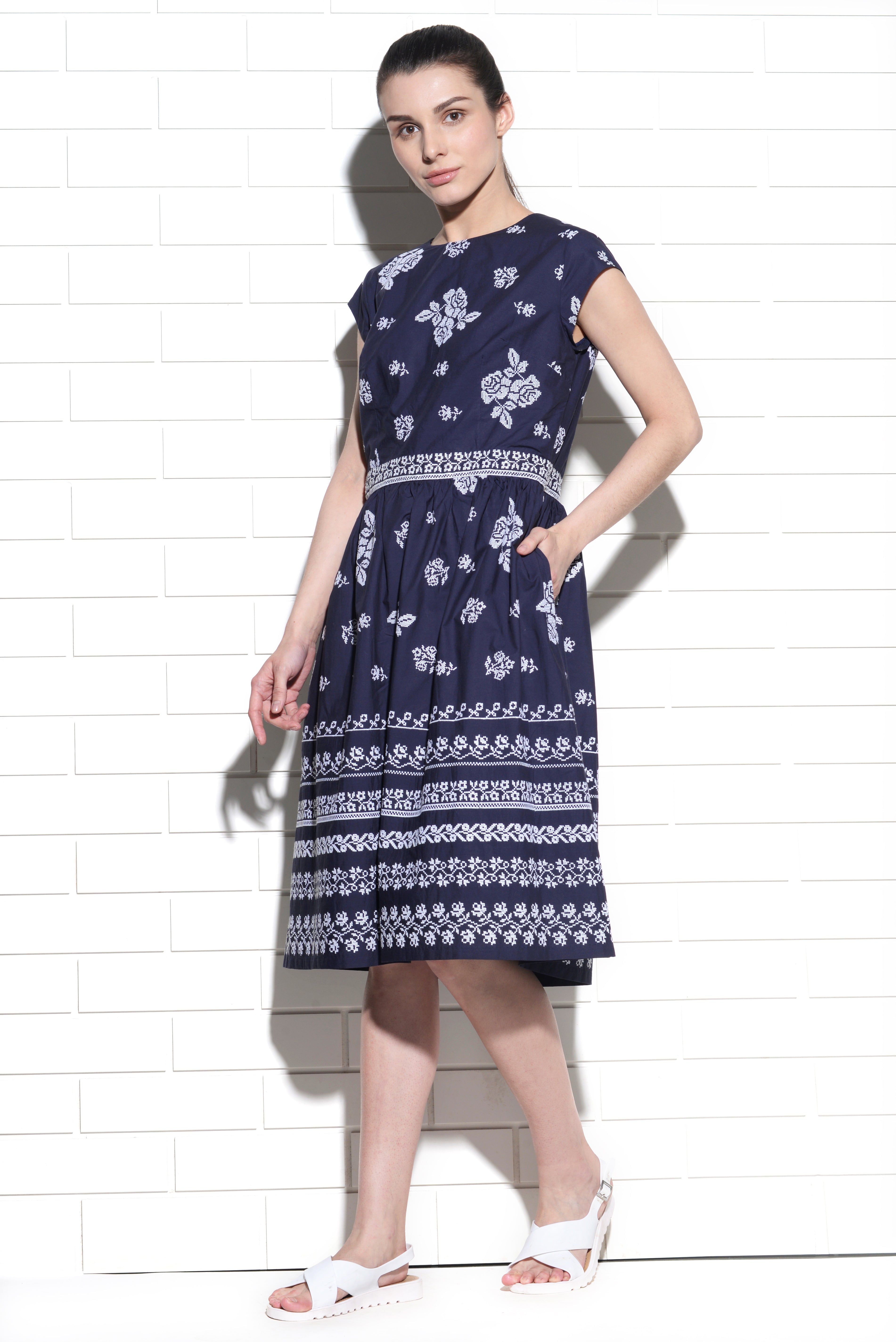 Infinity flower dress with cross stitch embroidery