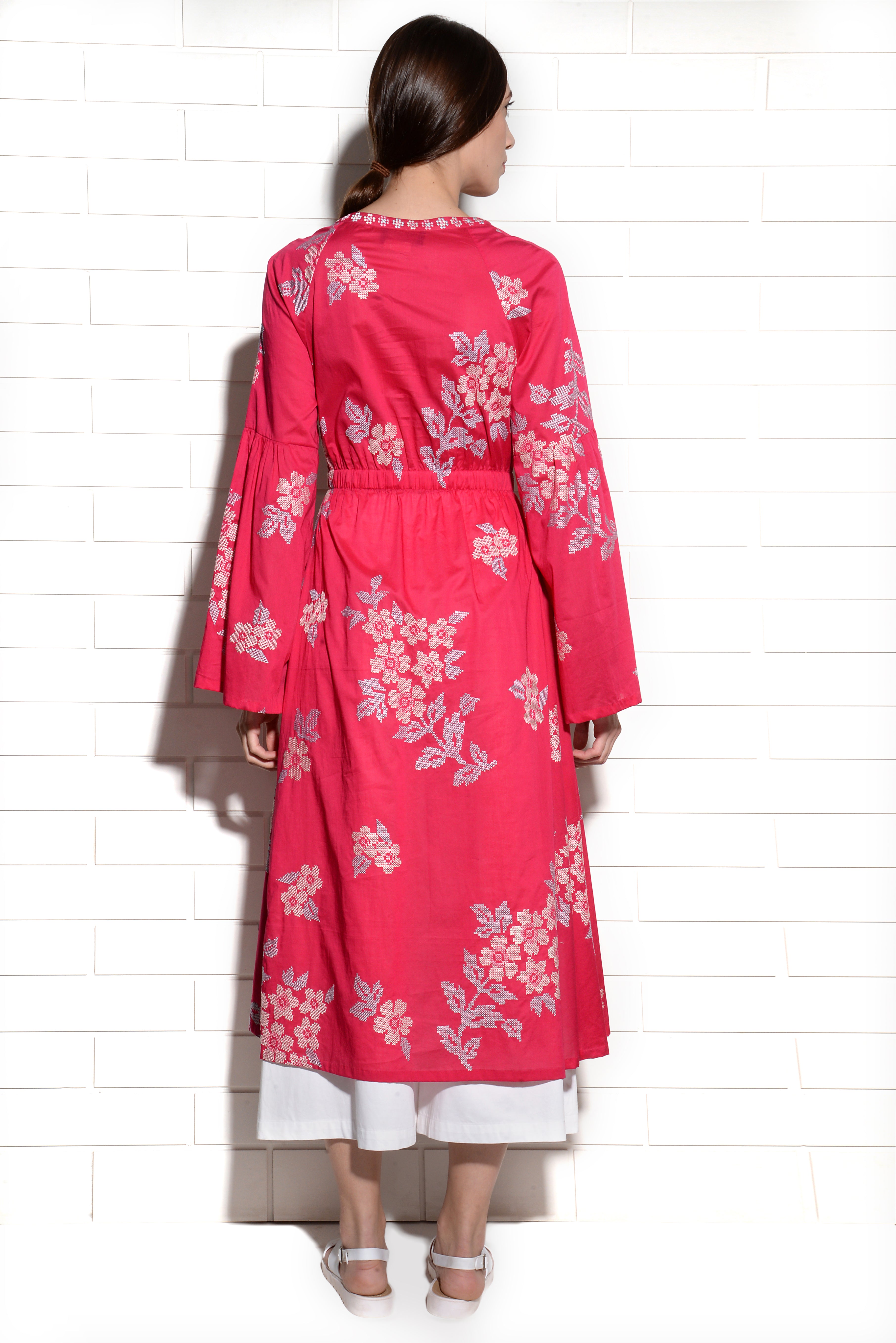 Dianthus pink tunic with cross stitch embroidery