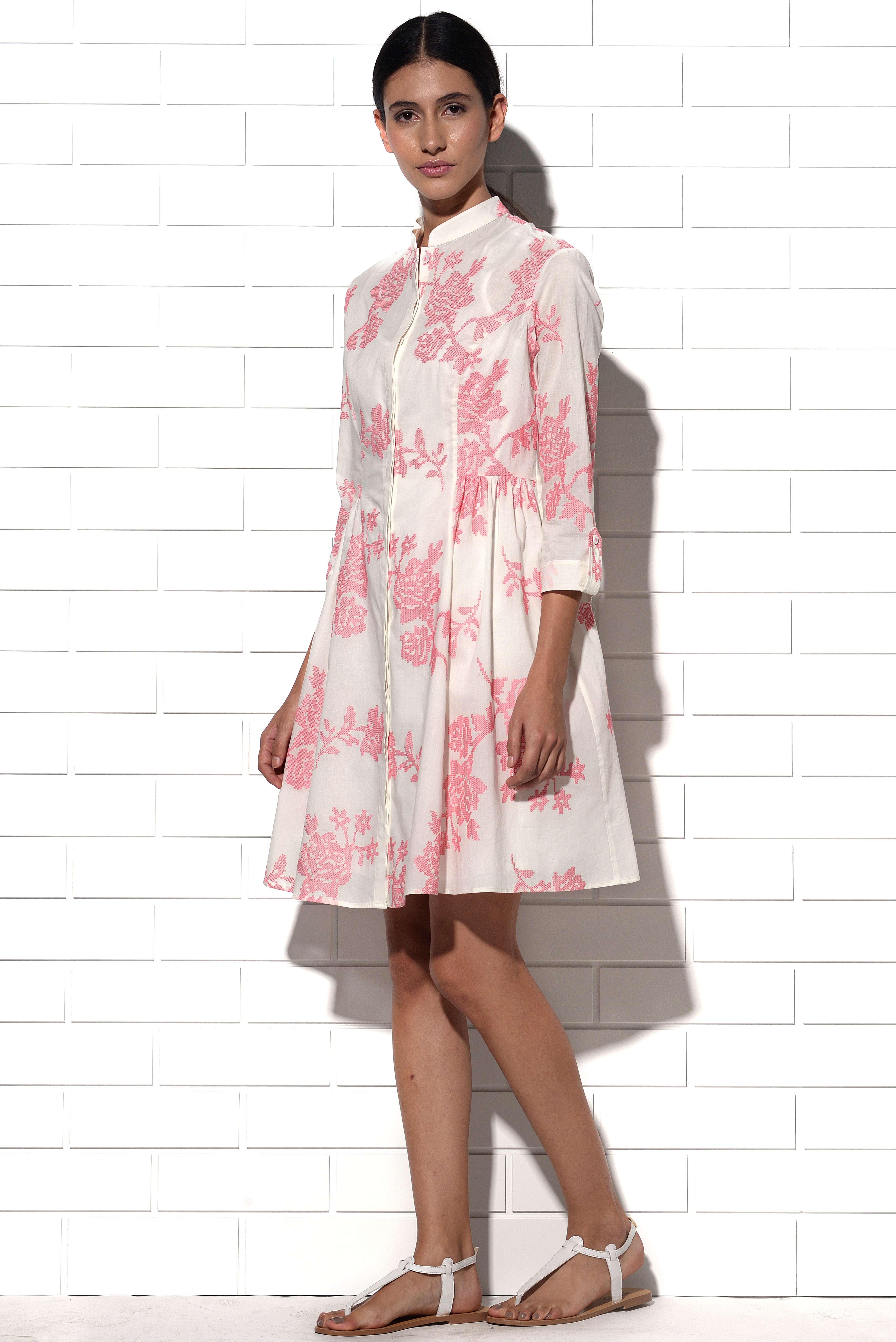 Majorca Ivory by pink embroidered summer dress