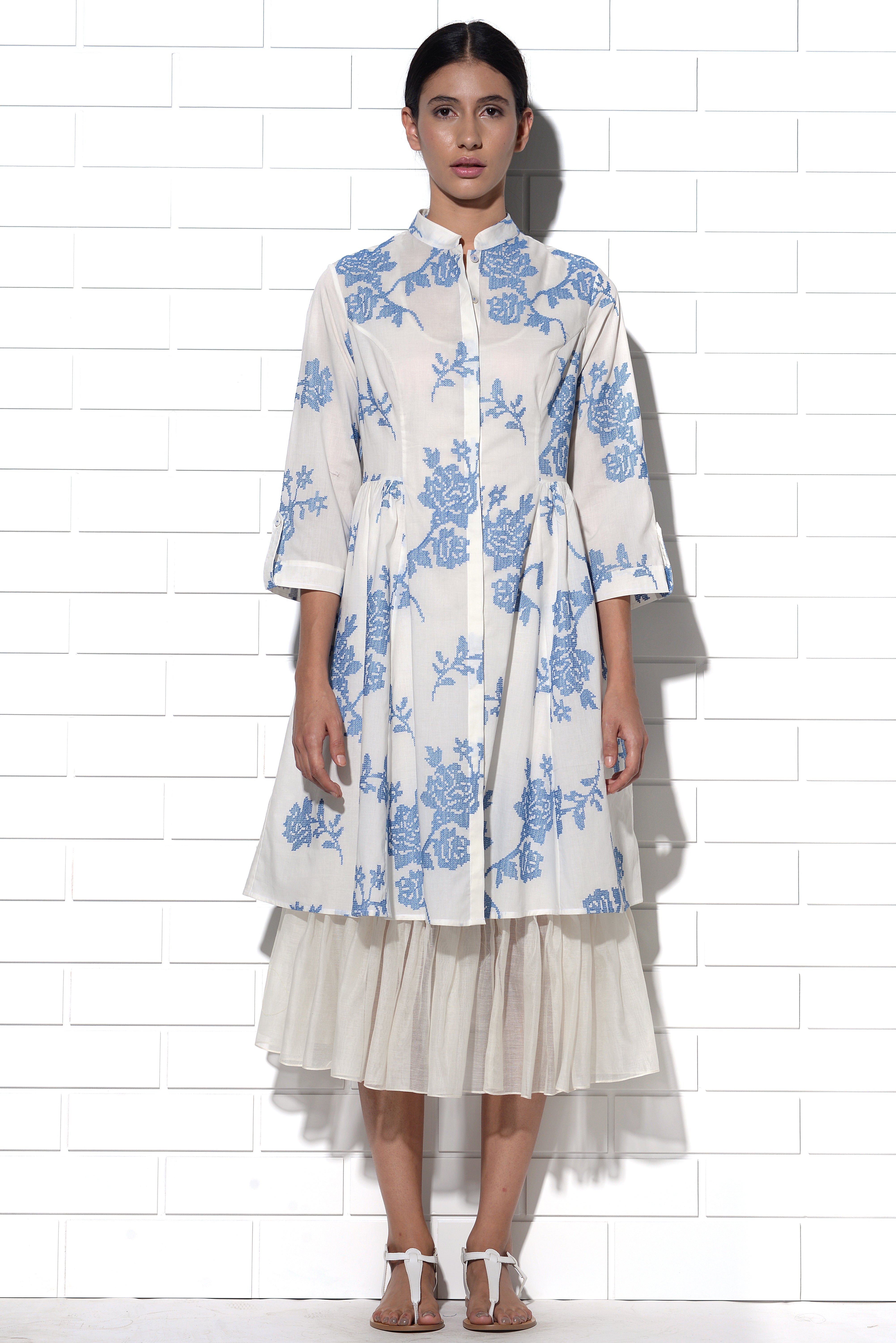 Majorca Ivory by blue embroidered summer dress
