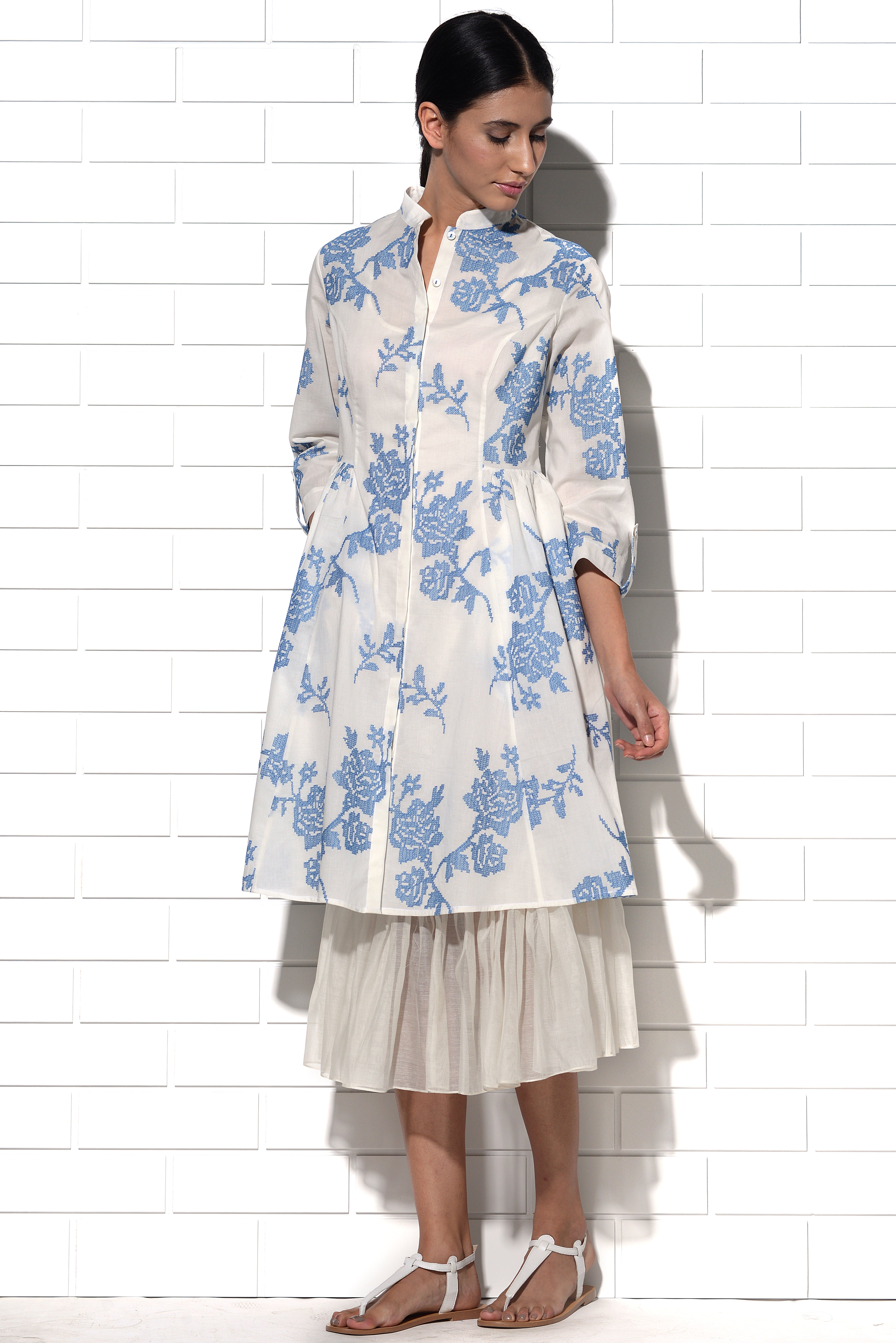 Majorca Ivory by blue embroidered summer dress
