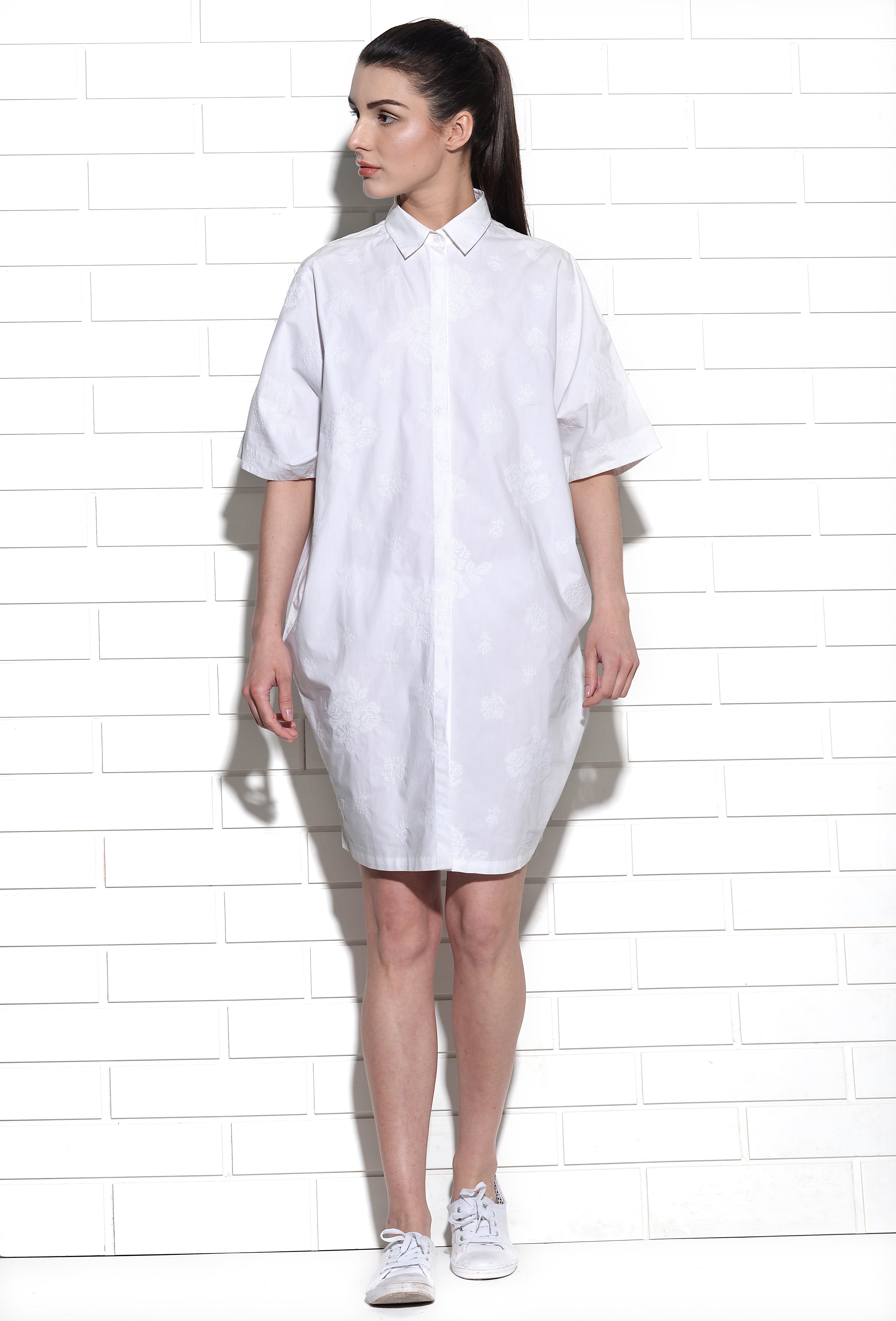 Cocoon Dress with cross stitch embroidery