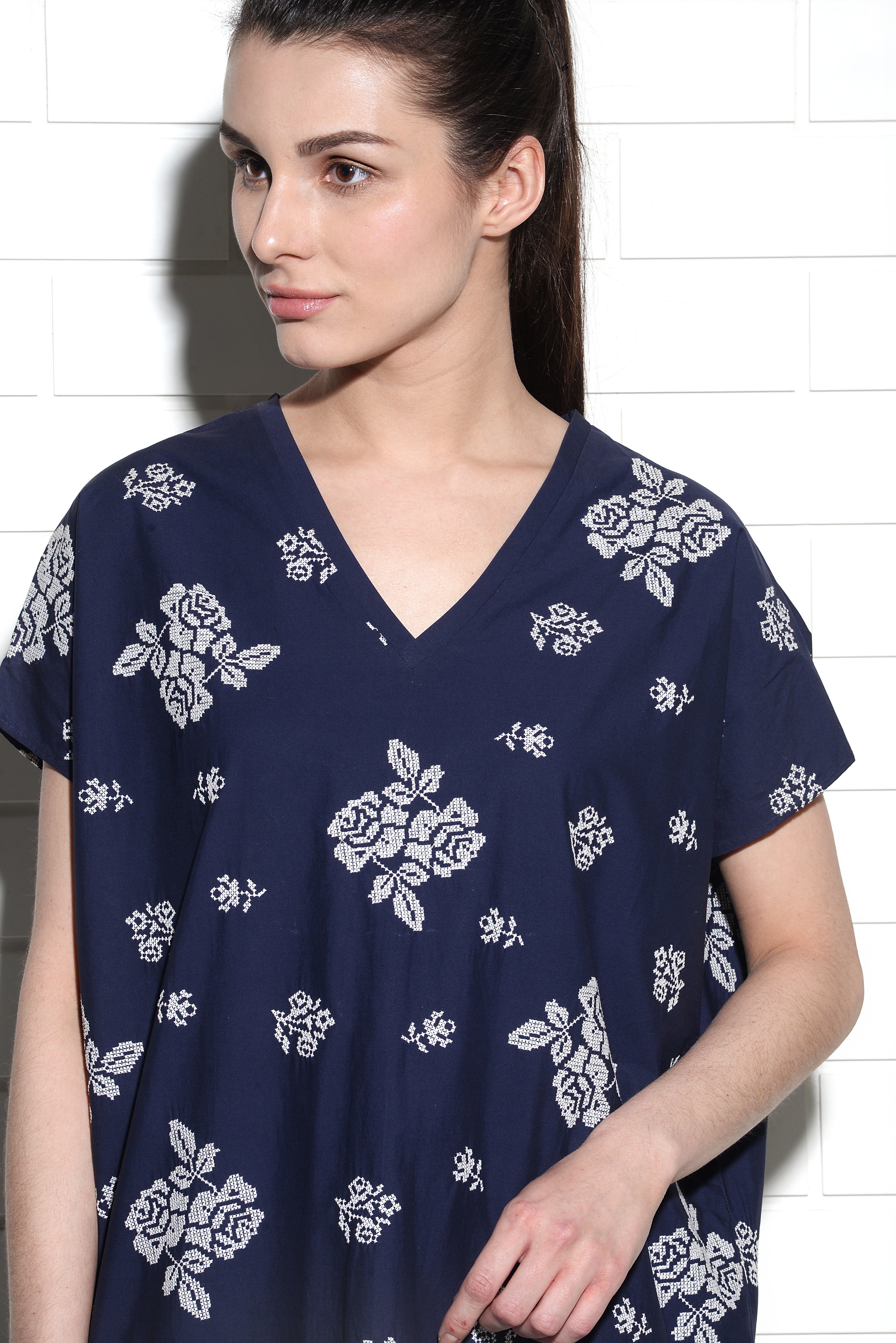 Forest flower dress with cross stitch embroidery