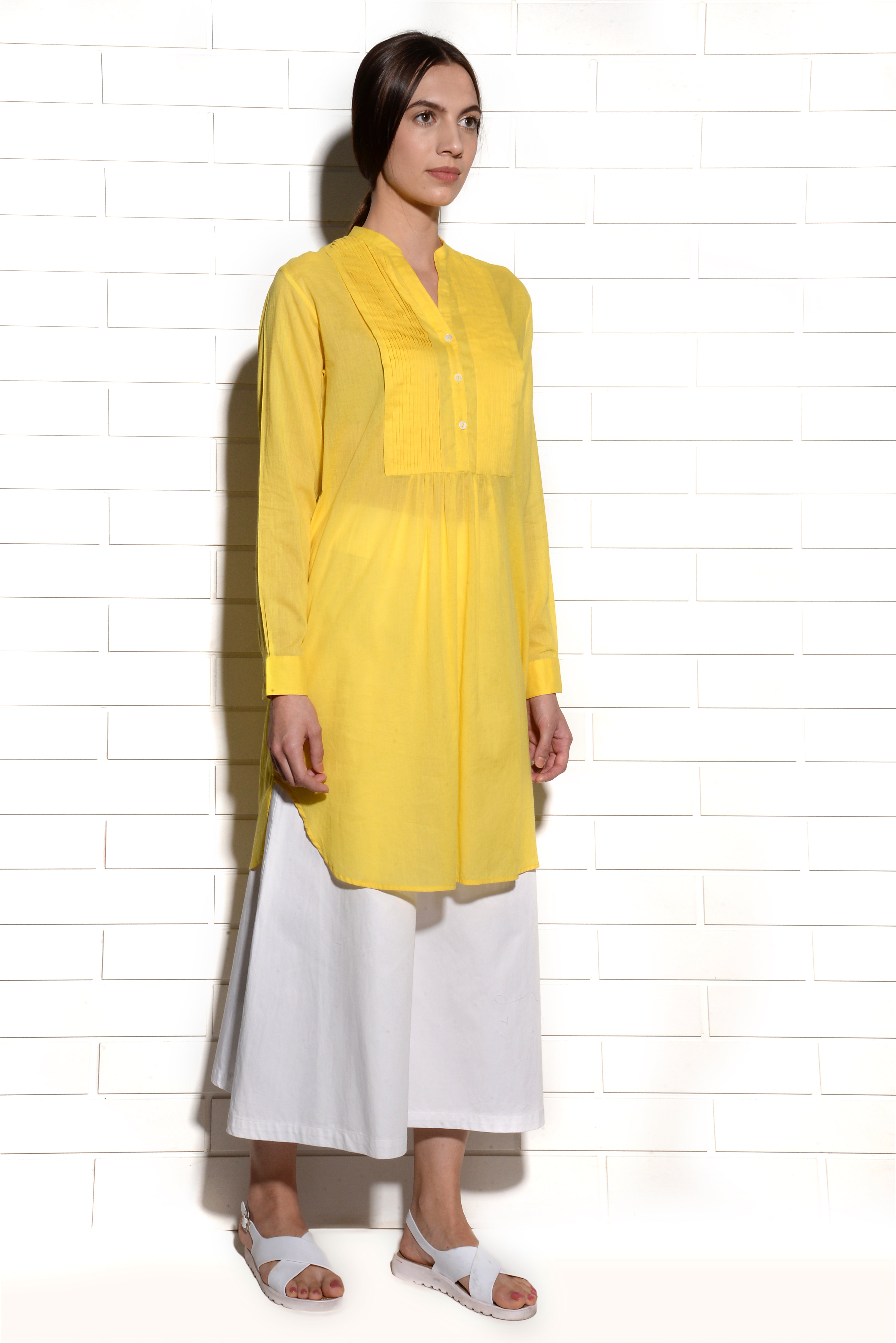Juicy Lemon Citron Tunic Dress with pleats at yoke