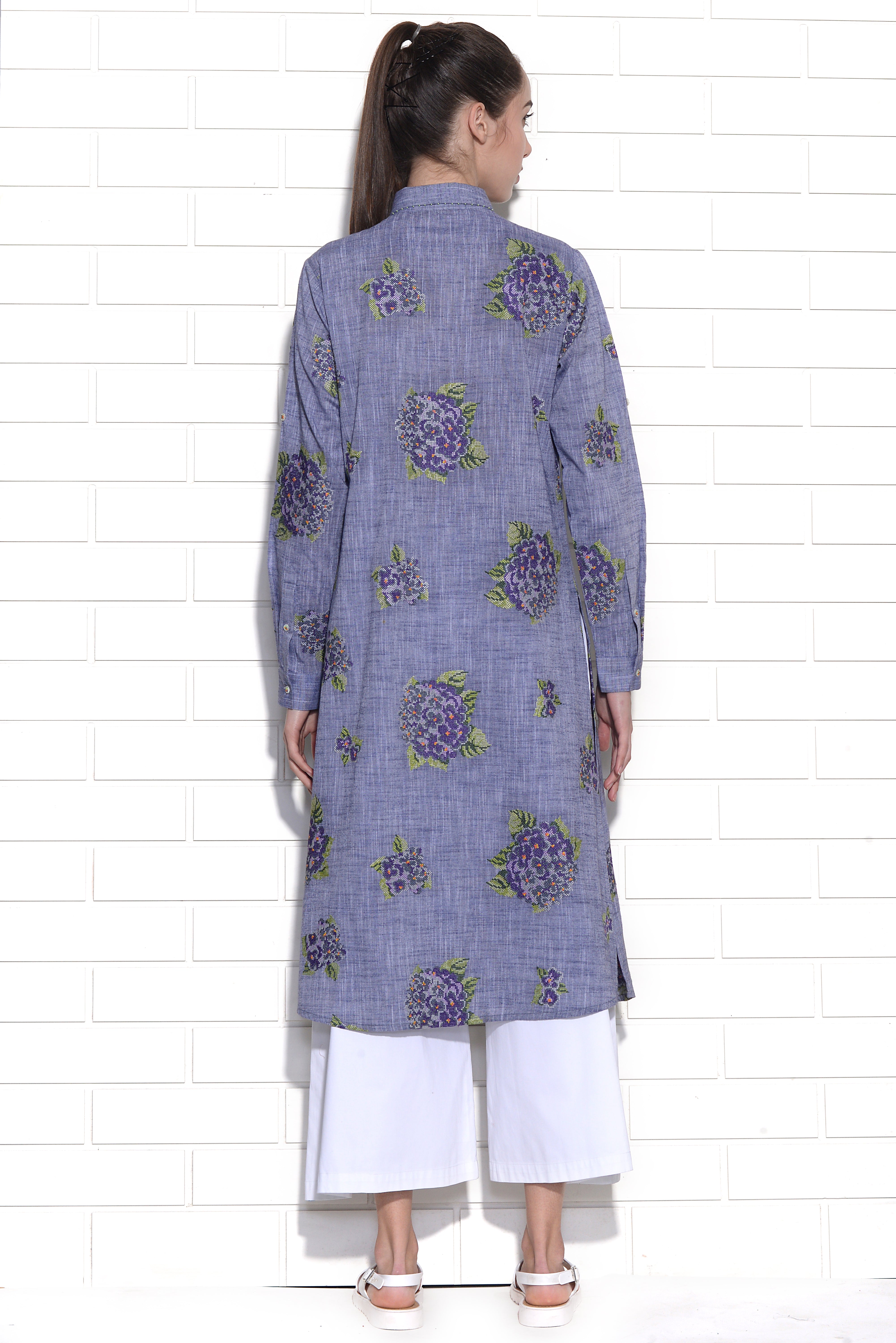 Lapiz blue embroidered hydrangea dress