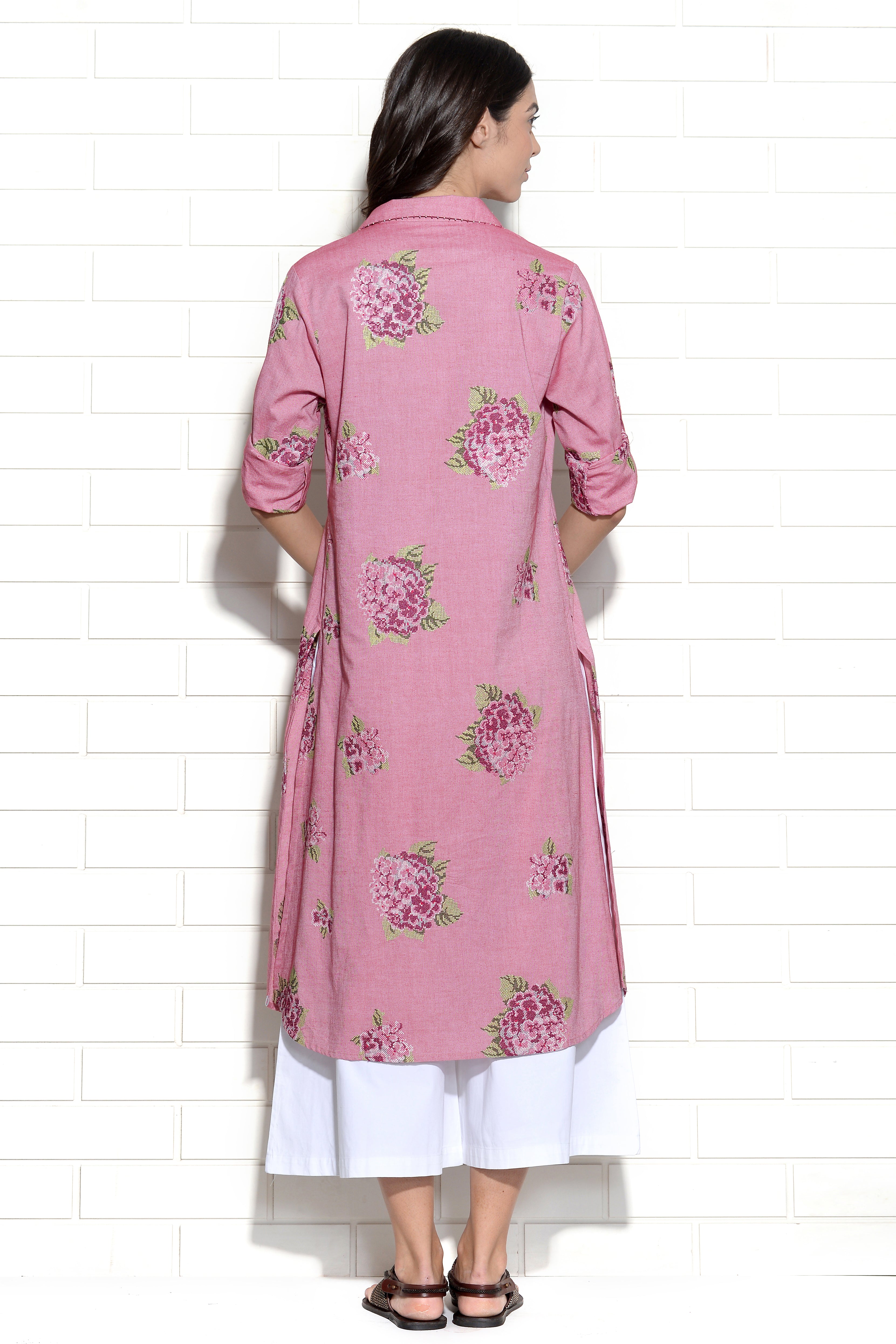 Bubblegum pink embroidered hydrangea dress
