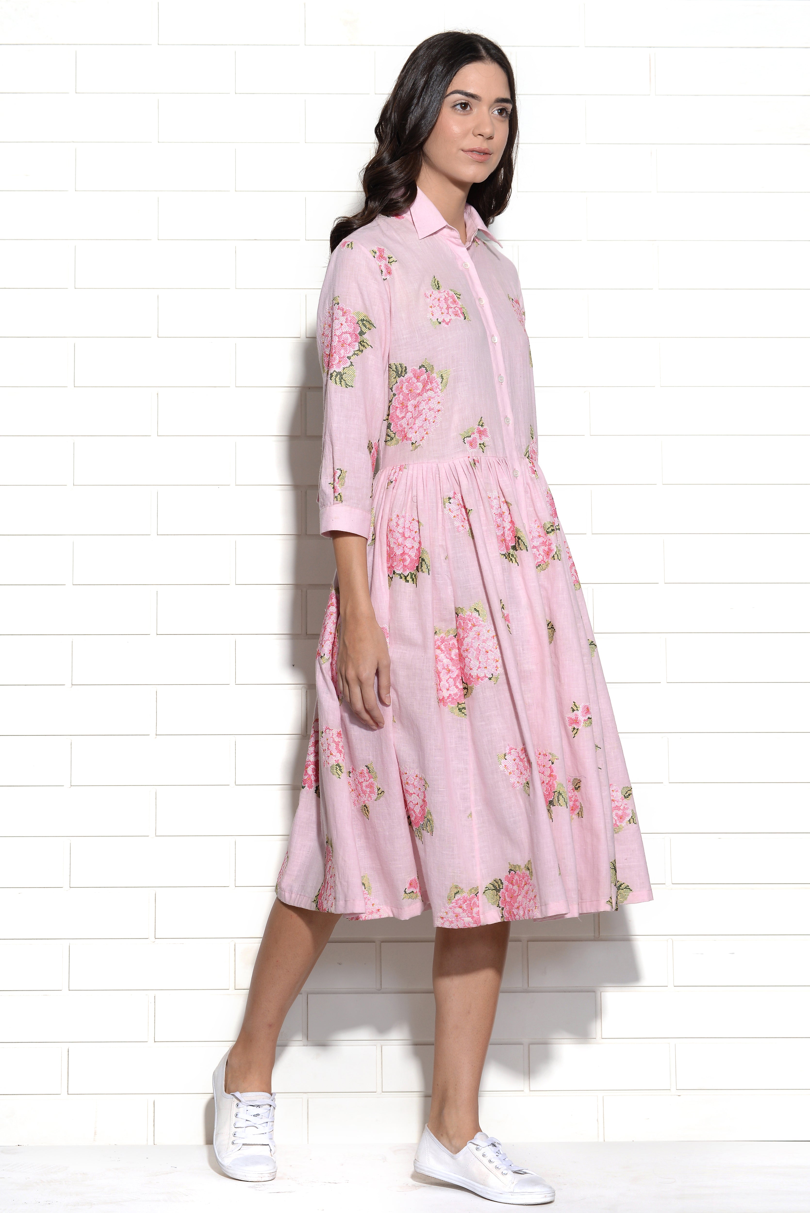 Champagne pink hydrangea embroidered dress