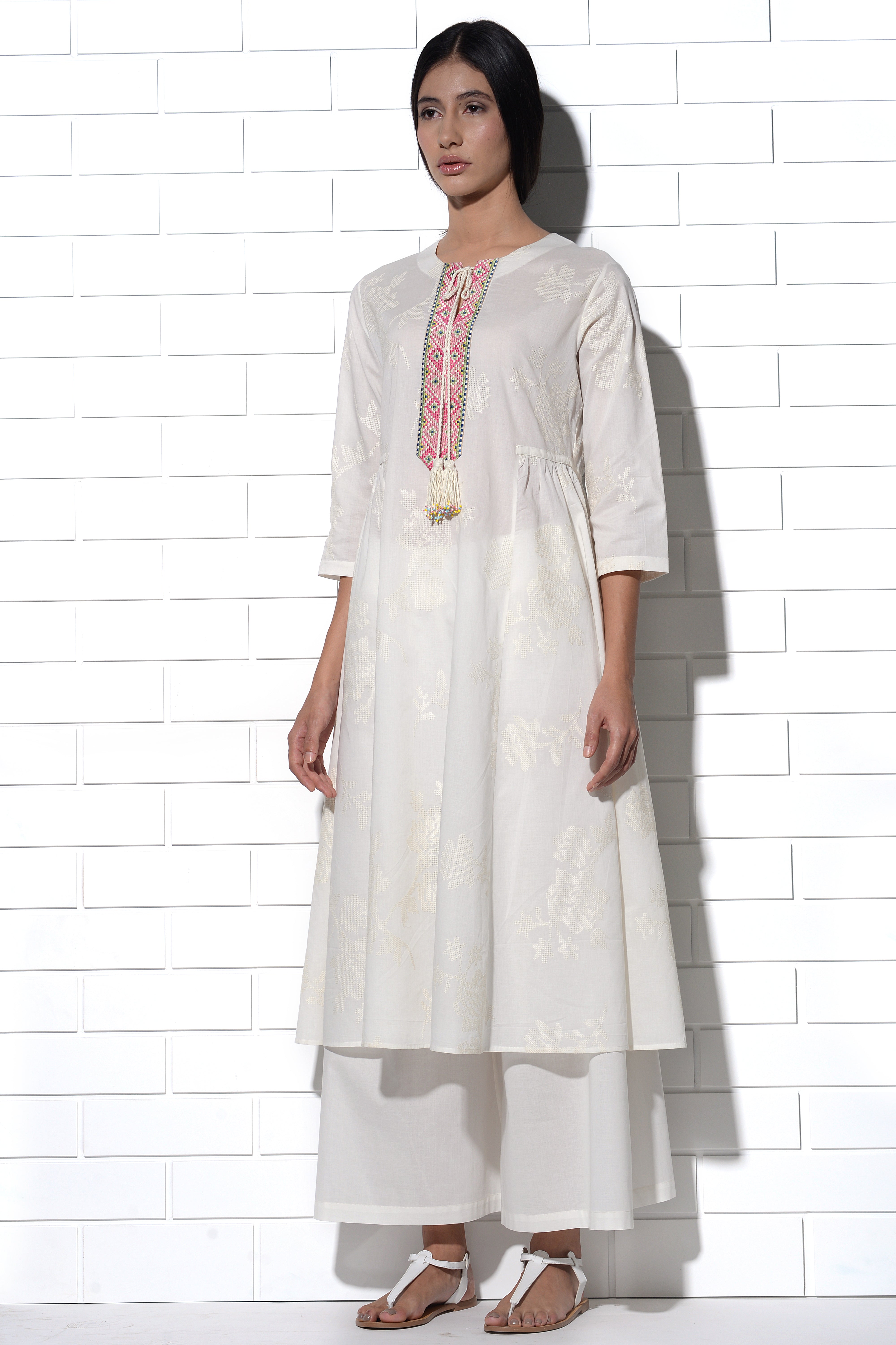 Ibiza Tunic in ivory with tonal rose embroidery