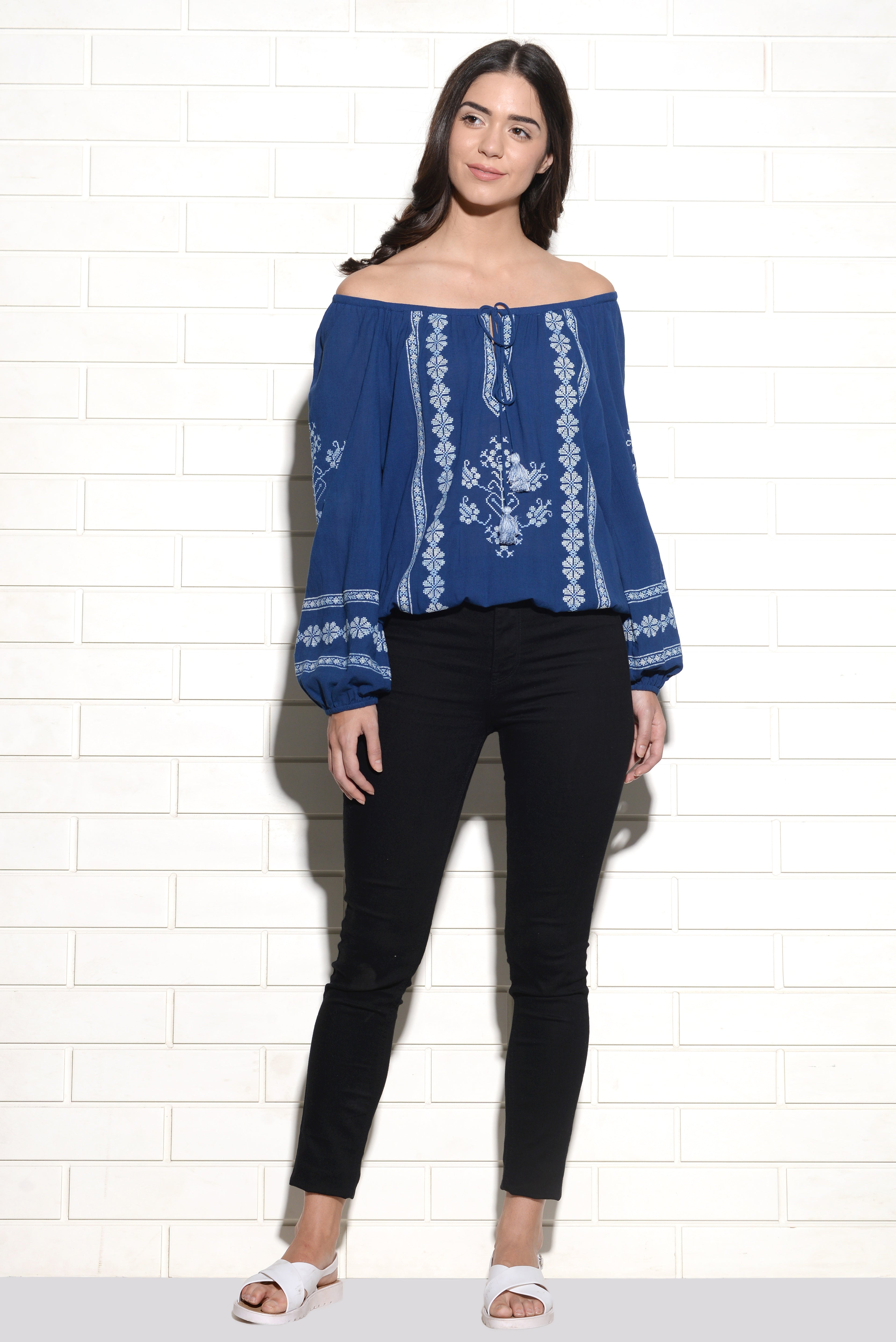 Off shoulder Zagreb embroidered top