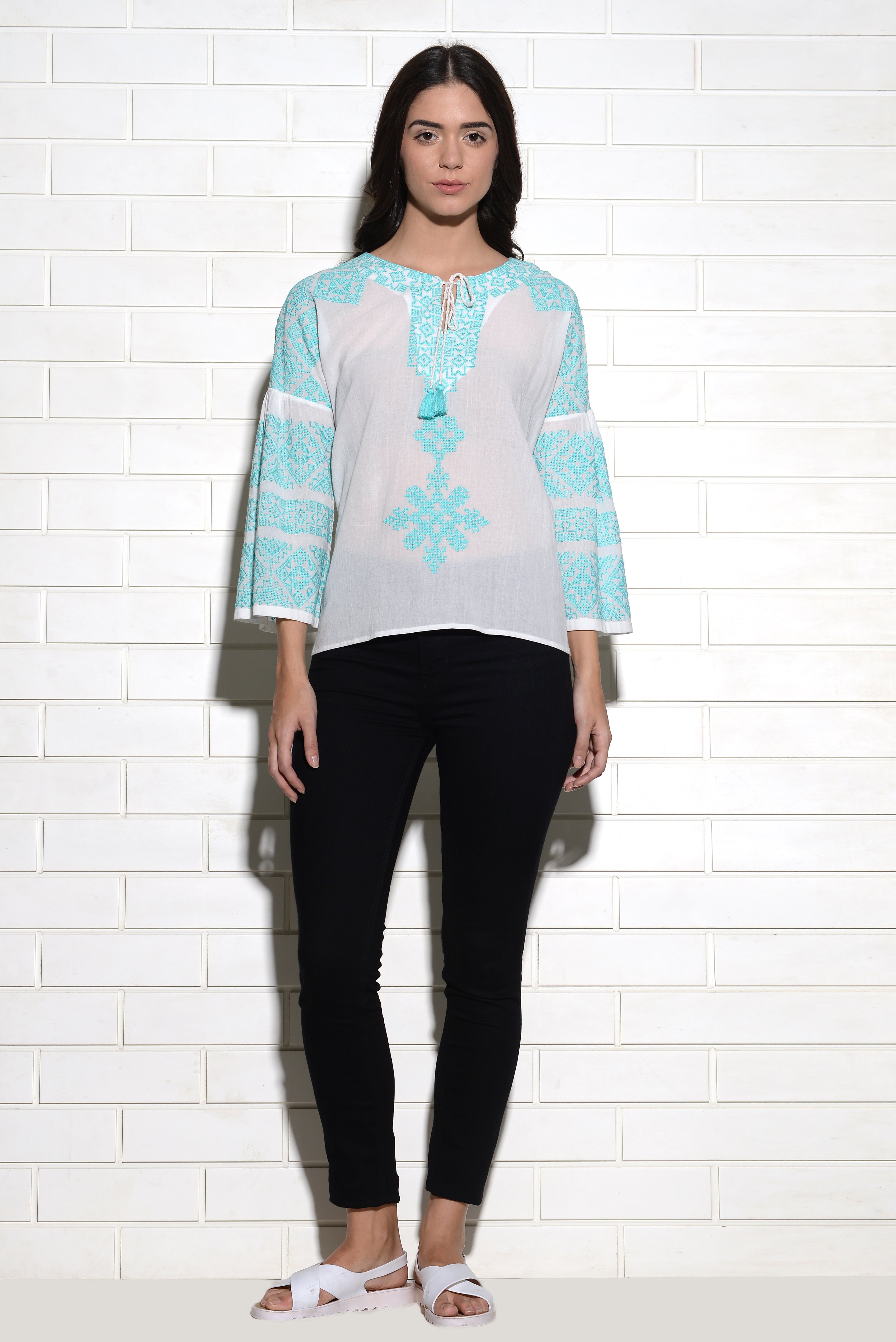 Peasant style Tribe top with placement embroidery