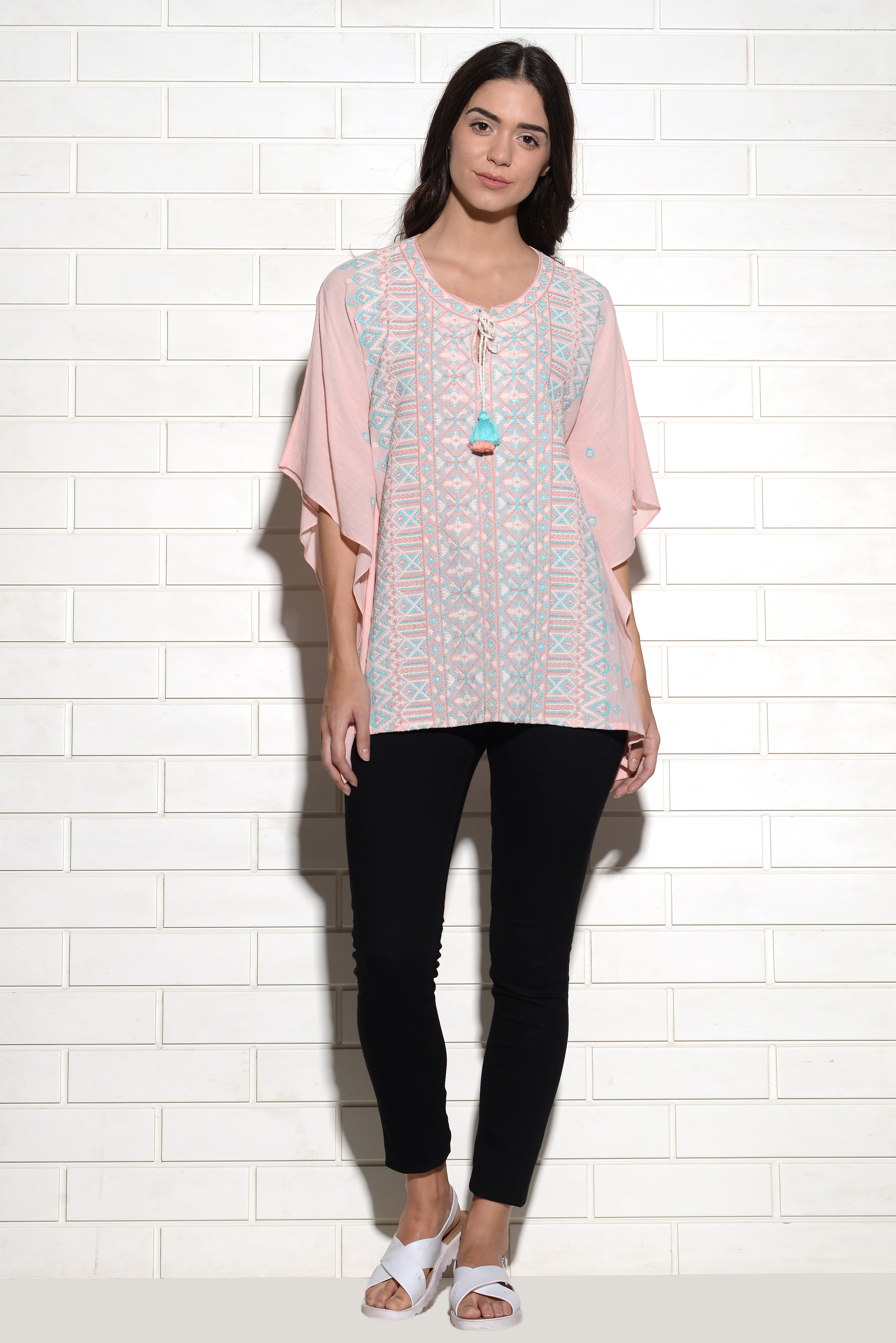Embroidered Omis kaftan style top