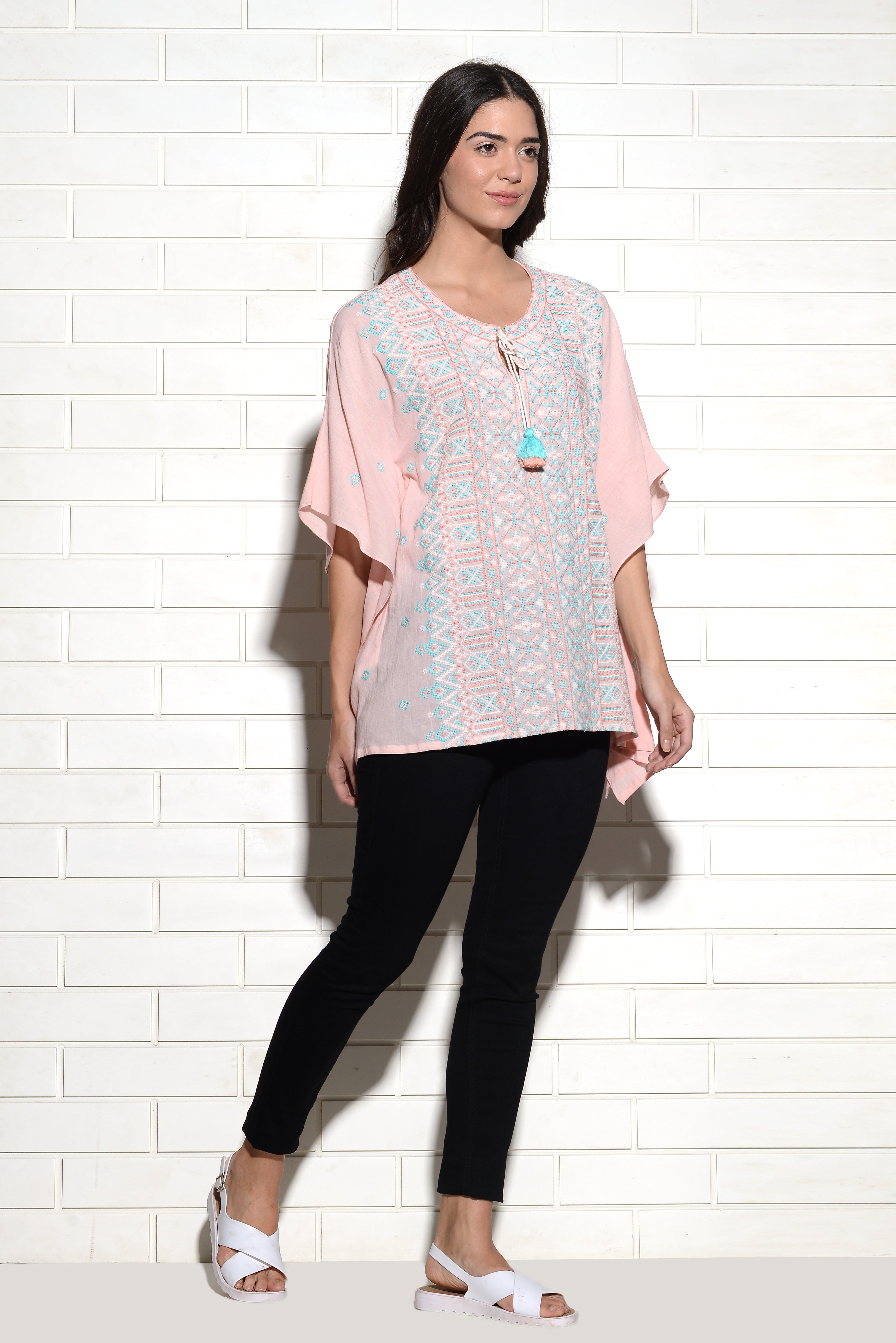 Embroidered Omis kaftan style top