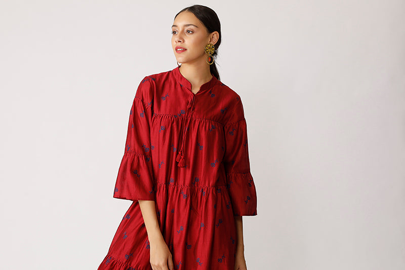 Twister Embroidered Tiered Dress