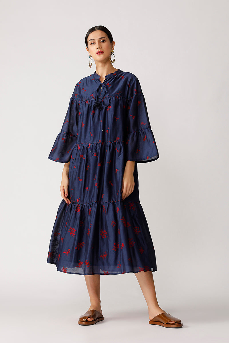 Twister Embroidered Tiered Dress
