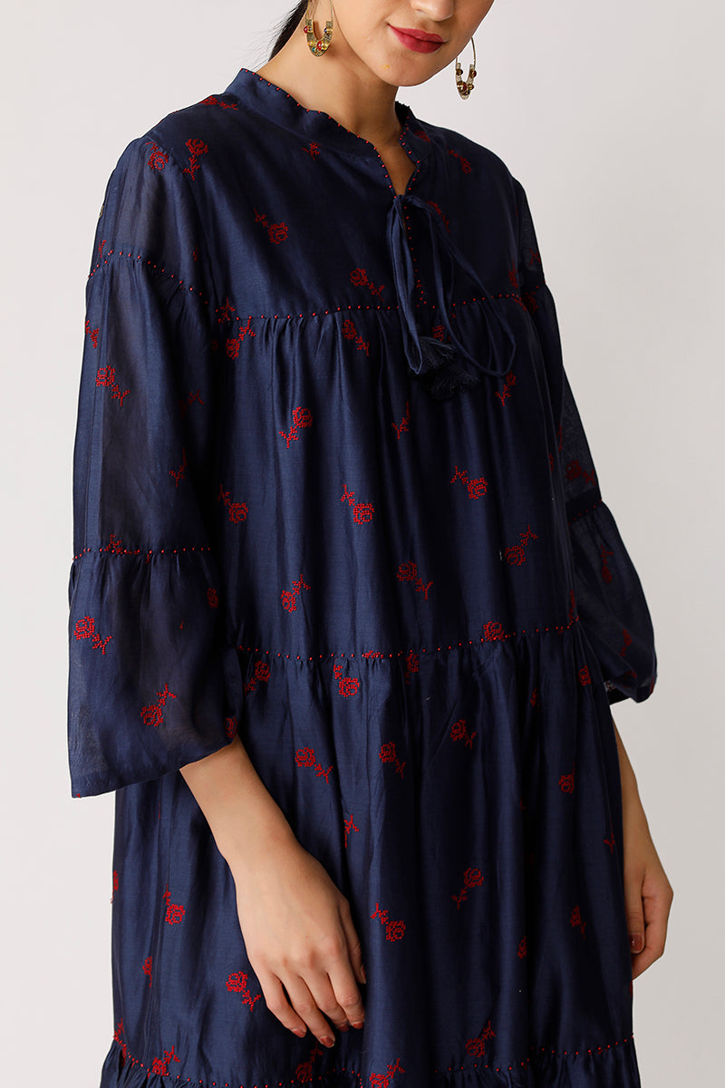 Twister Embroidered Tiered Dress