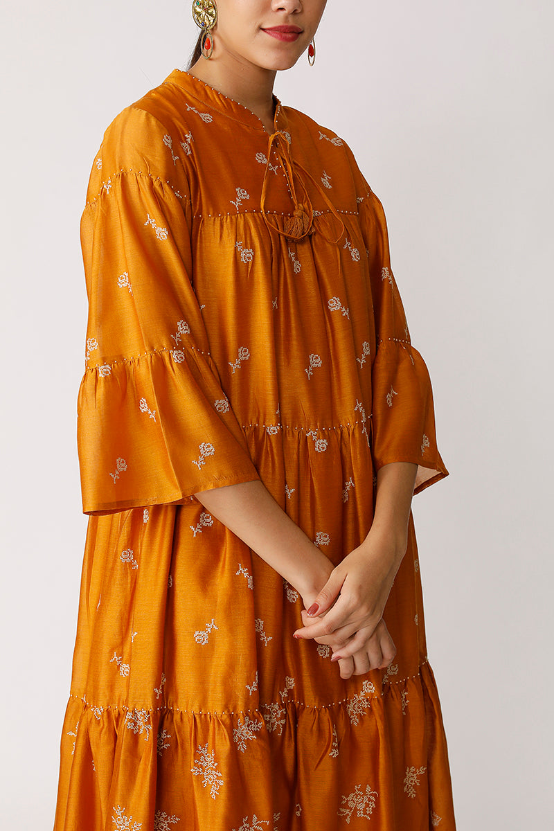Twister Embroidered Tiered Dress