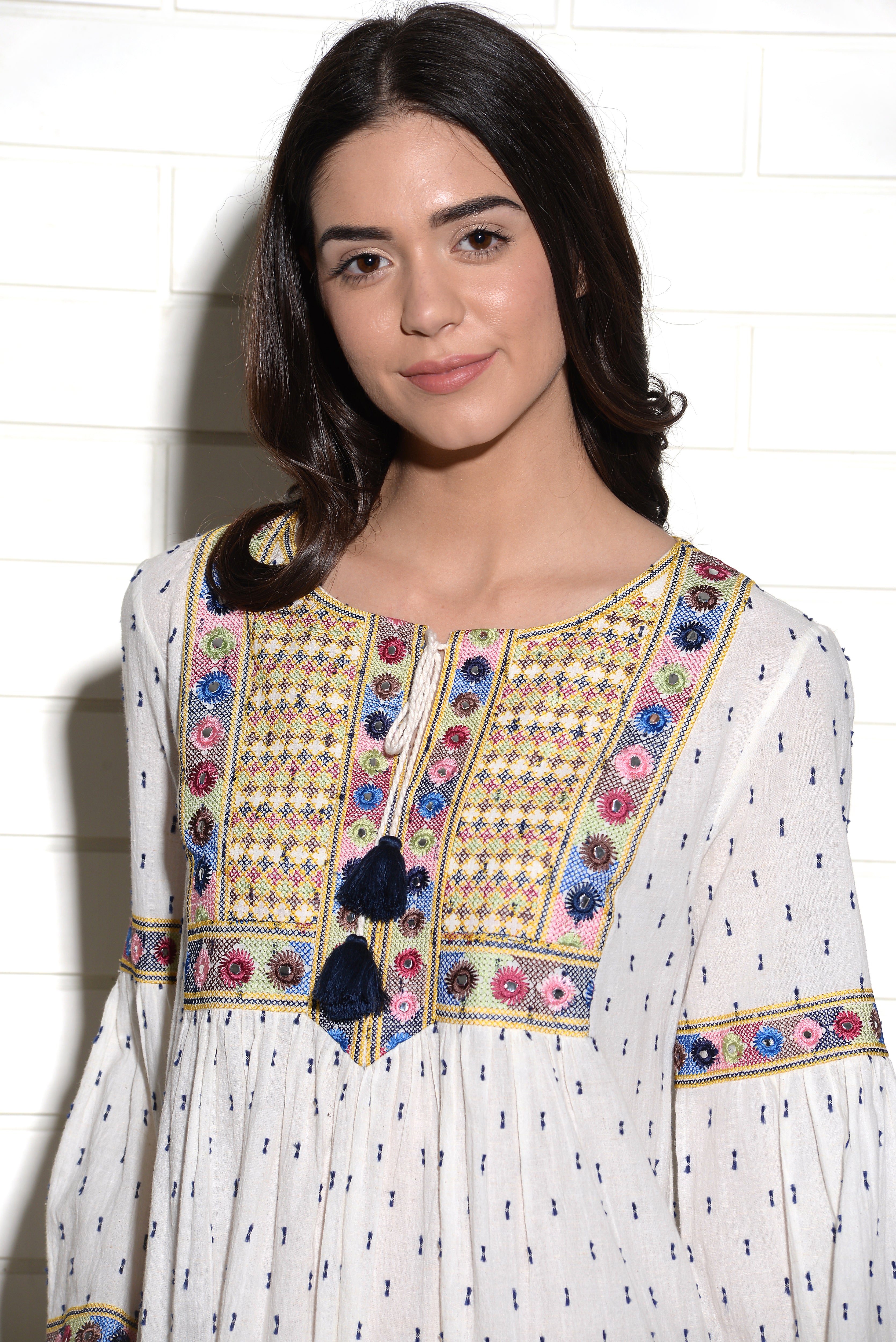 Mutava mirrorwork embroidered peasant Dress