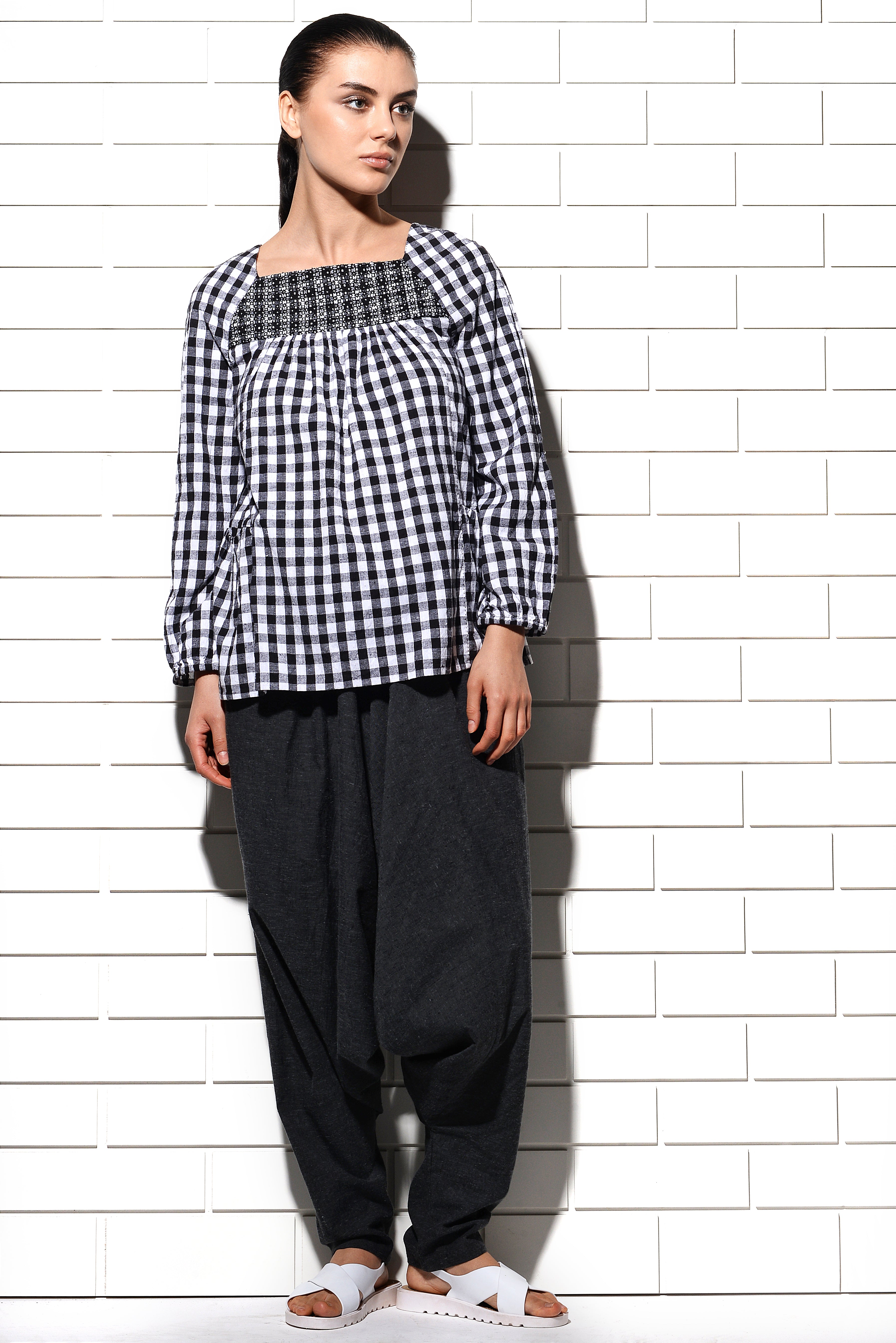 Alcazaba embroidered woven checks Blouse