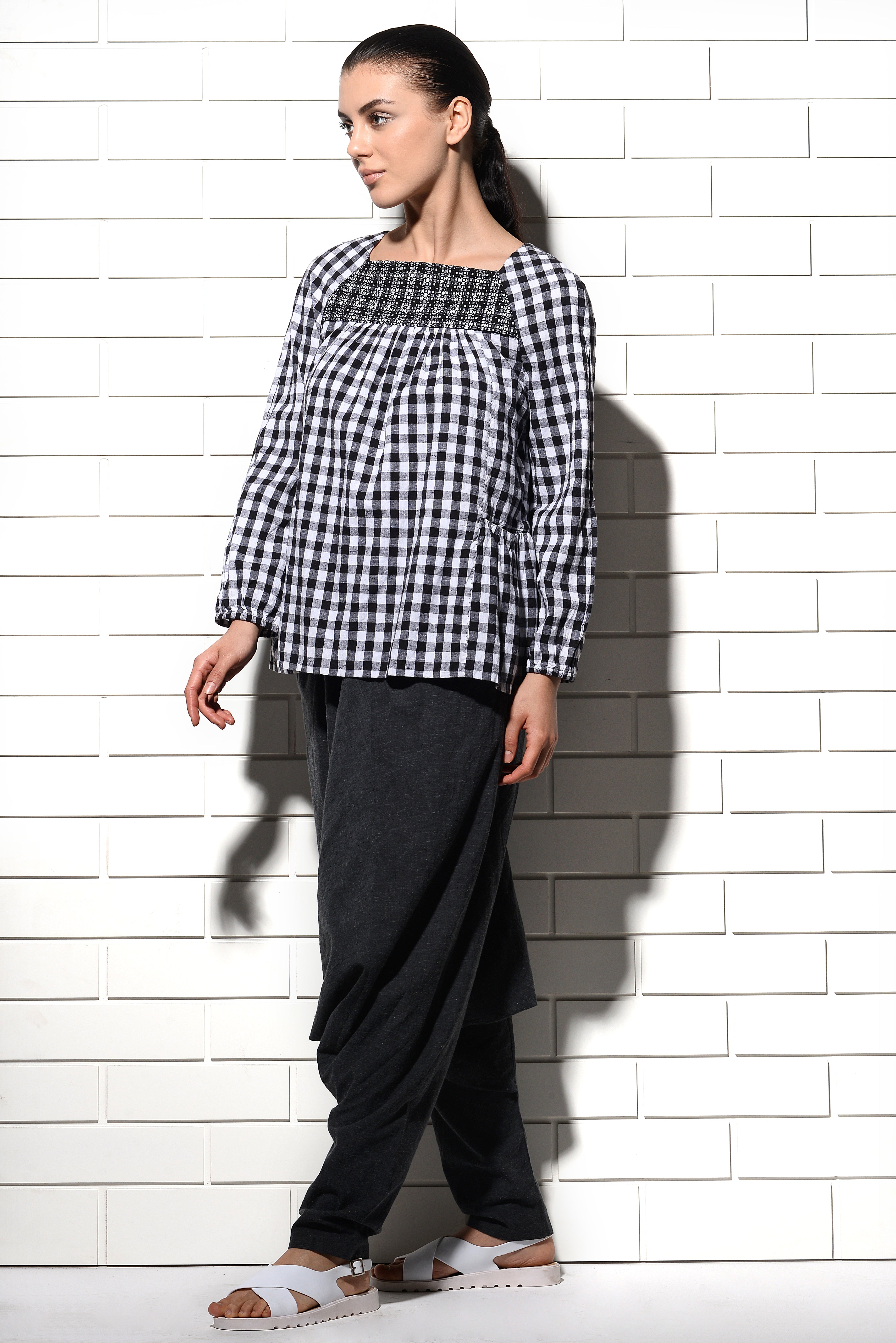 Alcazaba embroidered woven checks Blouse