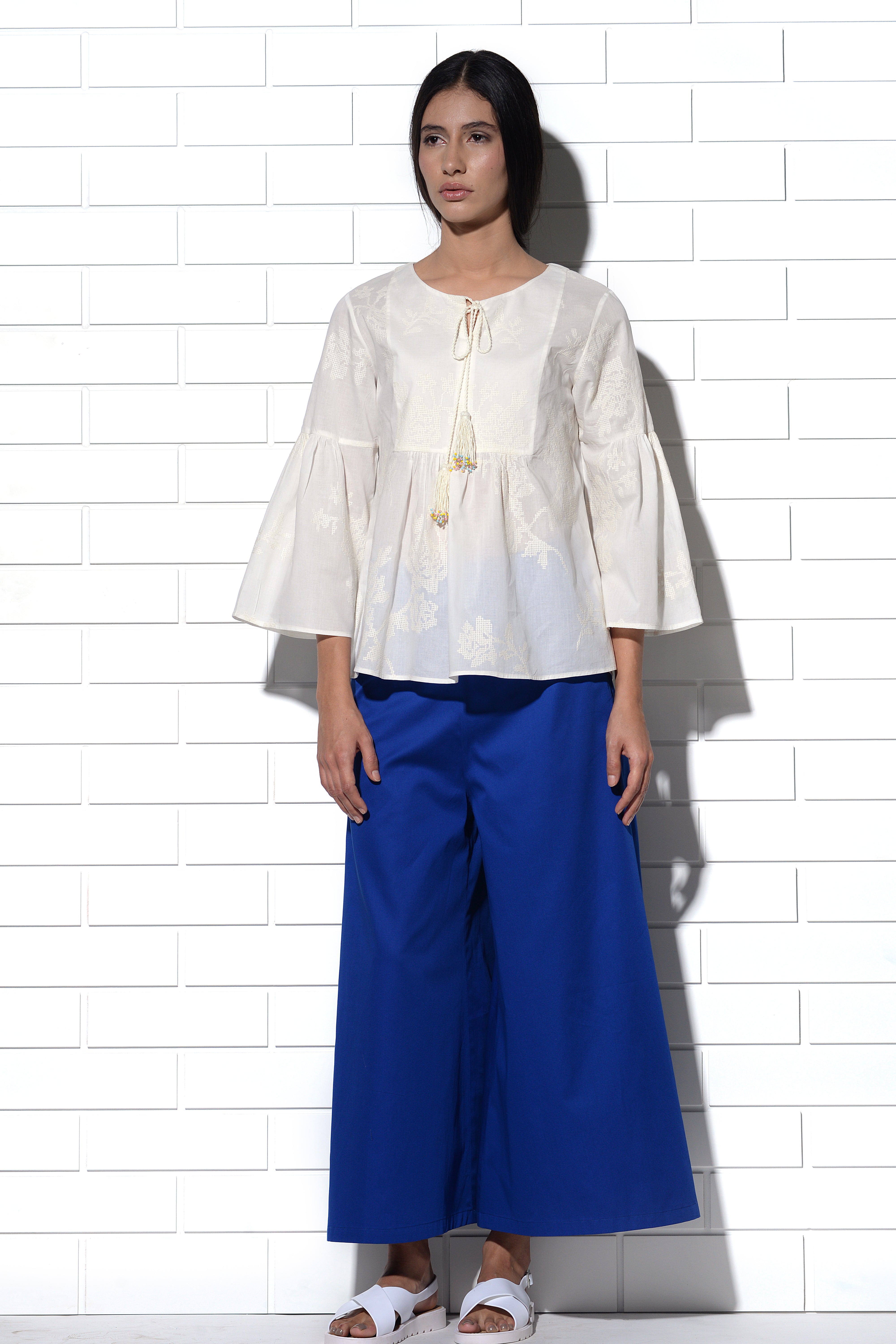 Corsica ivory gathered pheasant blouse
