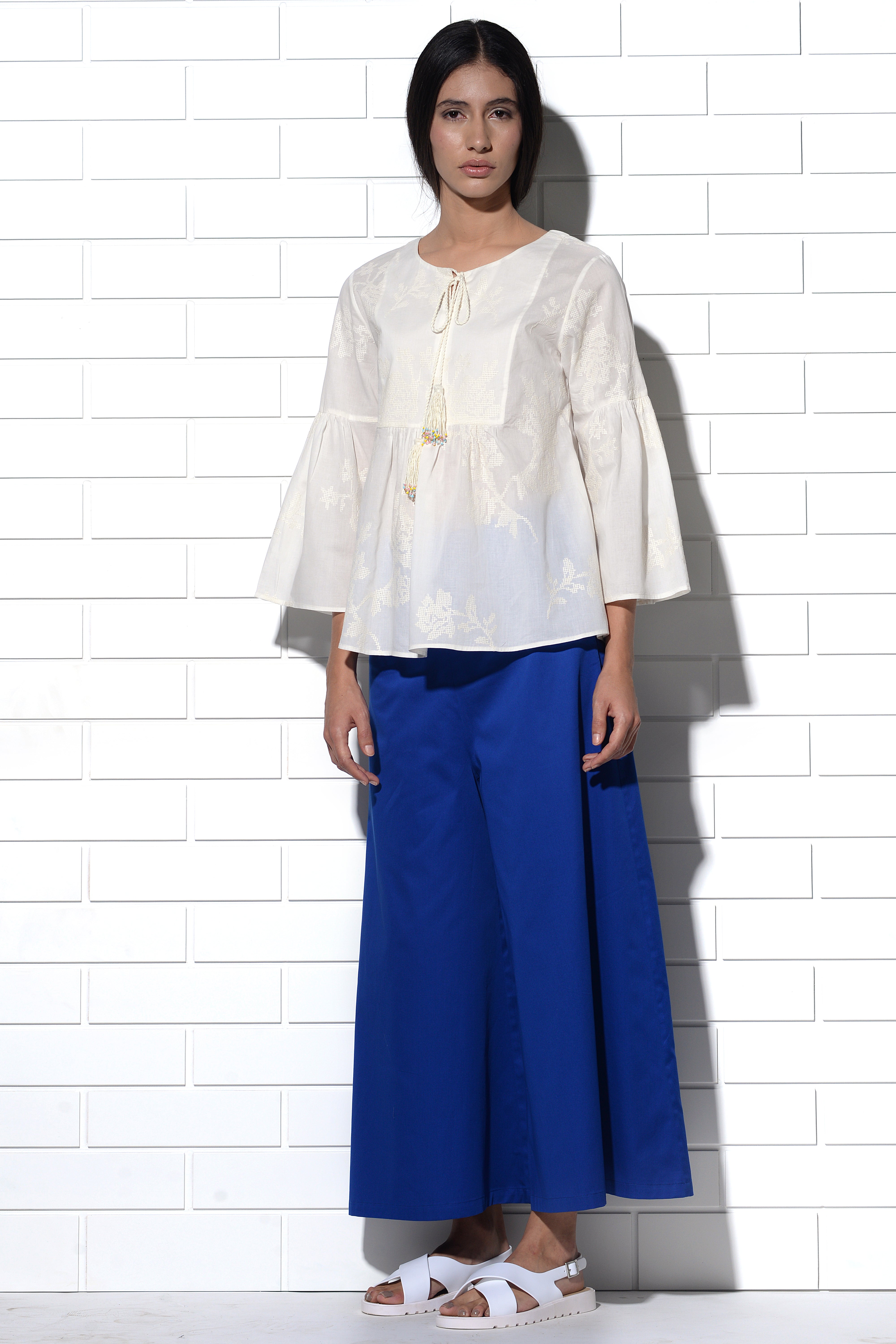 Corsica ivory gathered pheasant blouse