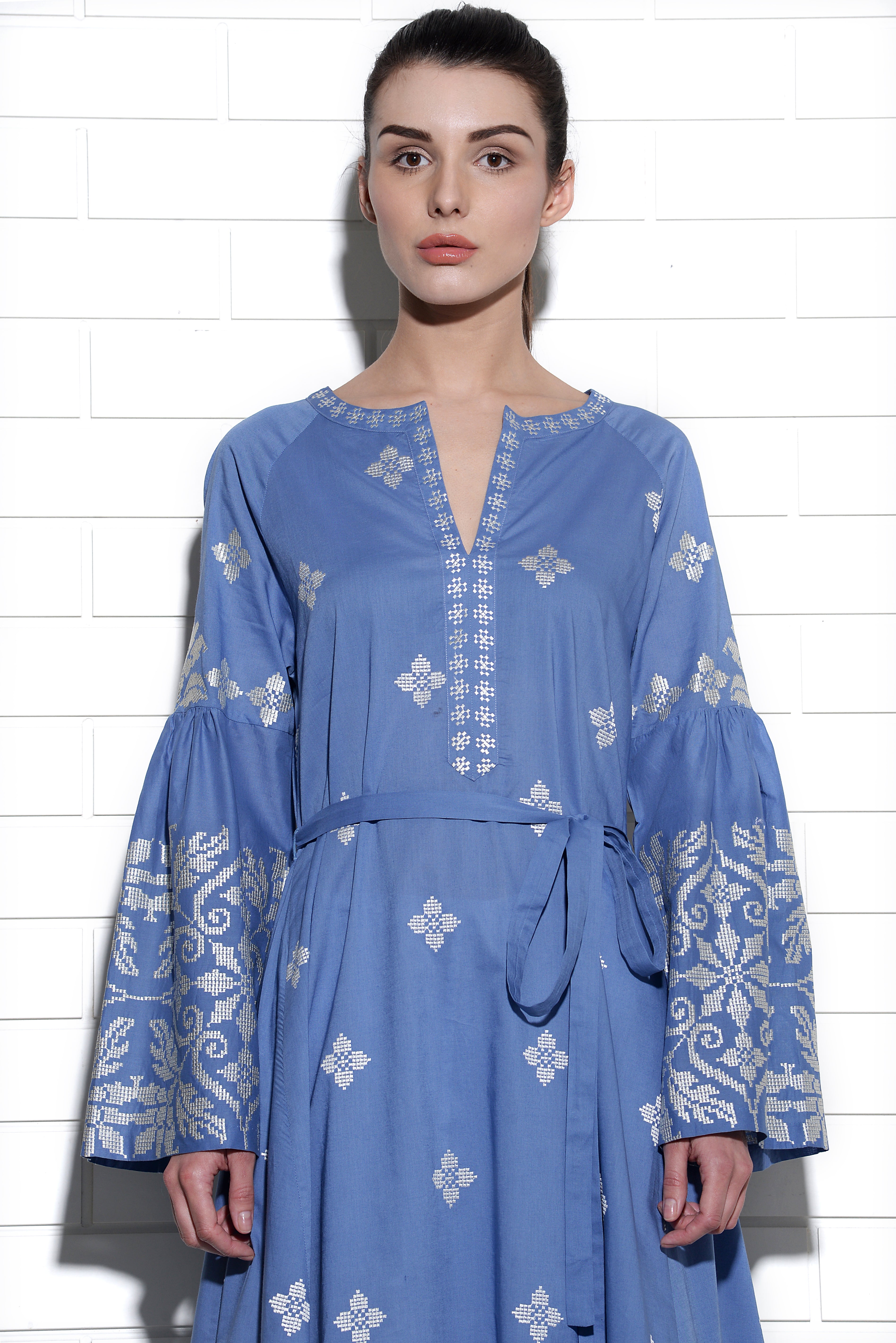 Sirocco belted kurta with geometric embroidery